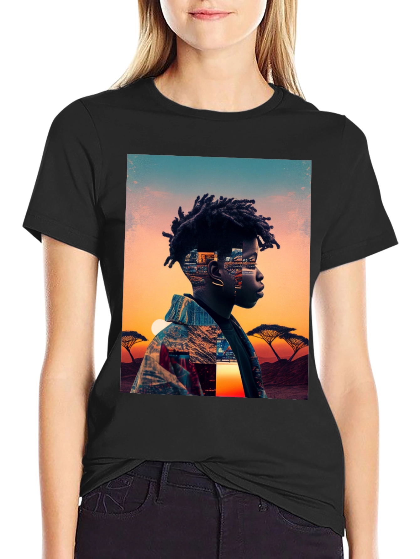 Sunset Portrait Graphic Tee - Black