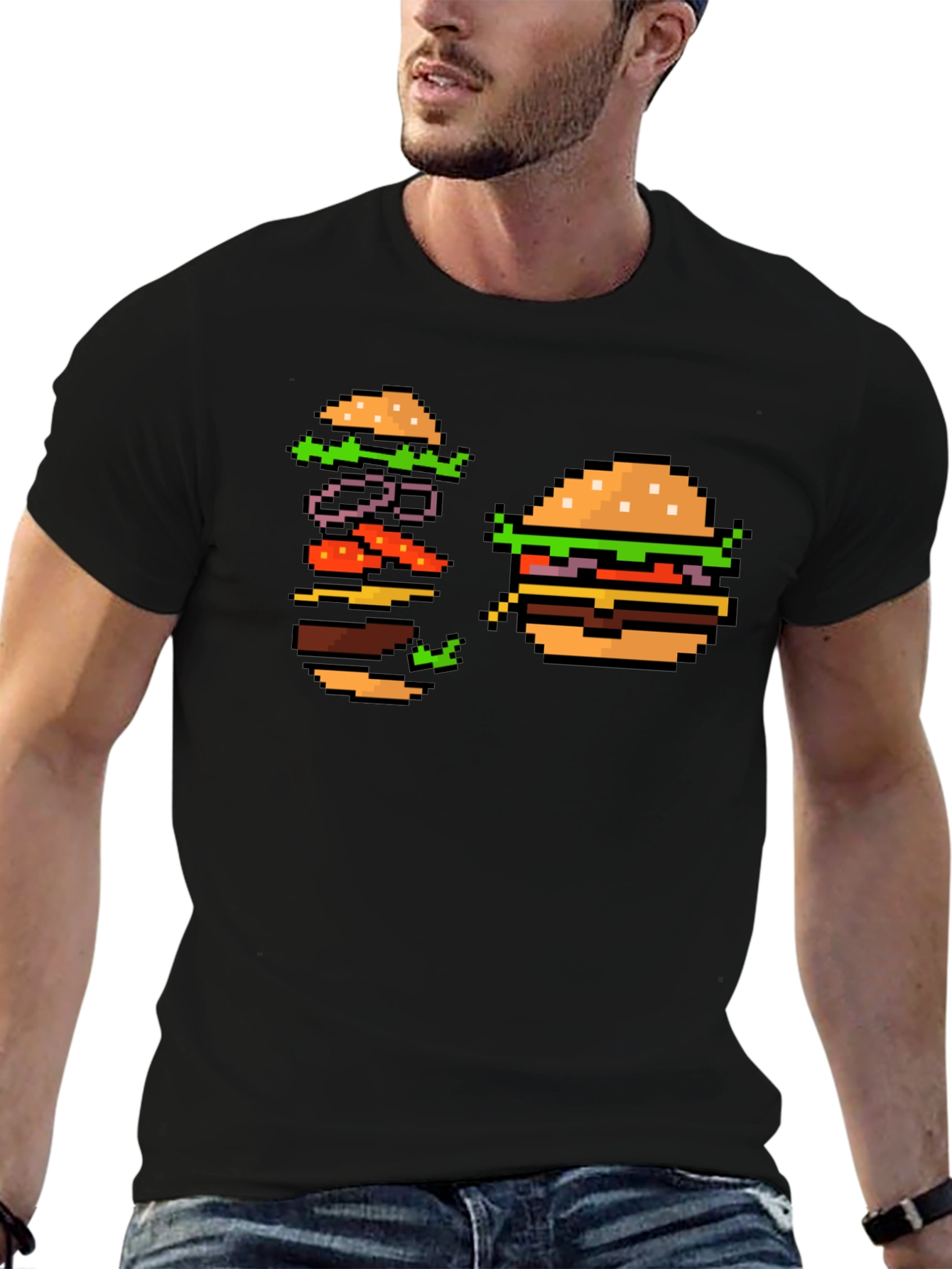 Pixel Burger T-Shirt - Retro Gamer Style!