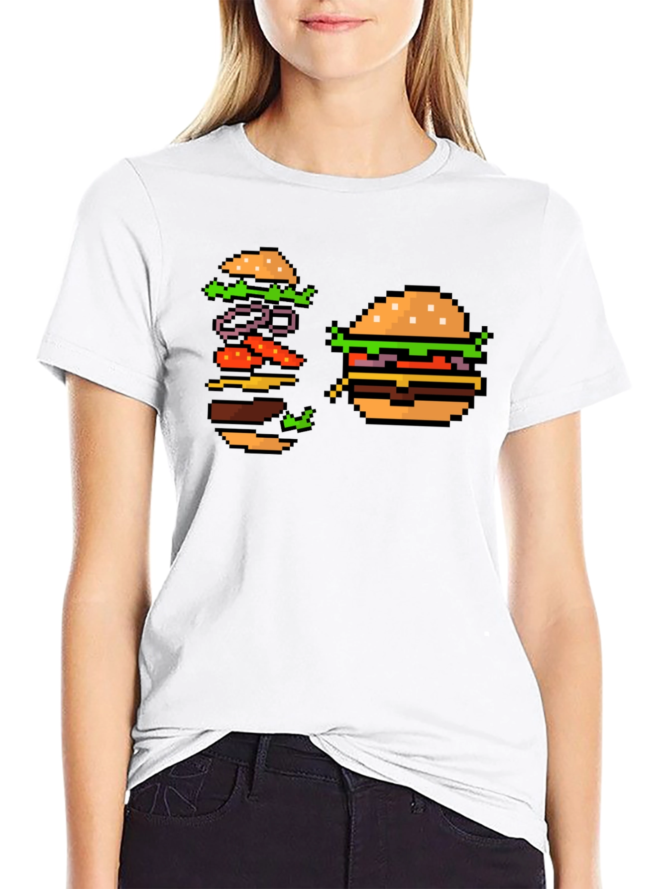 Pixel Burger T-Shirt - Retro Gamer Style!