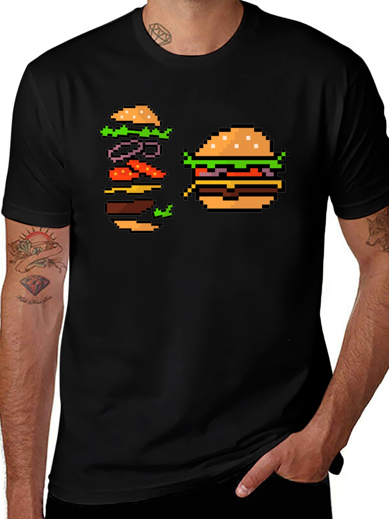 Pixel Burger T-Shirt - Retro Gamer Style!