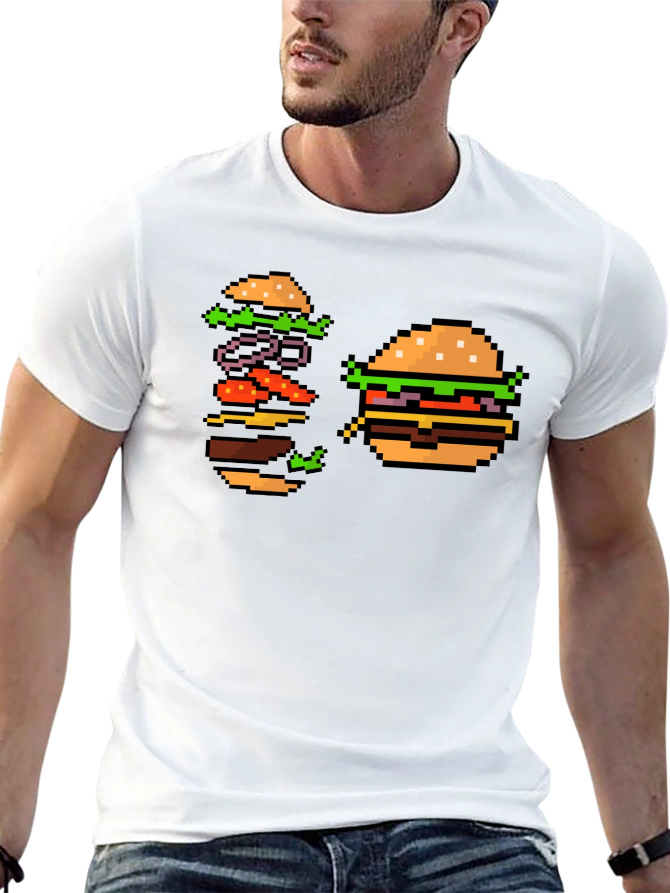 Pixel Burger T-Shirt - Retro Gamer Style!