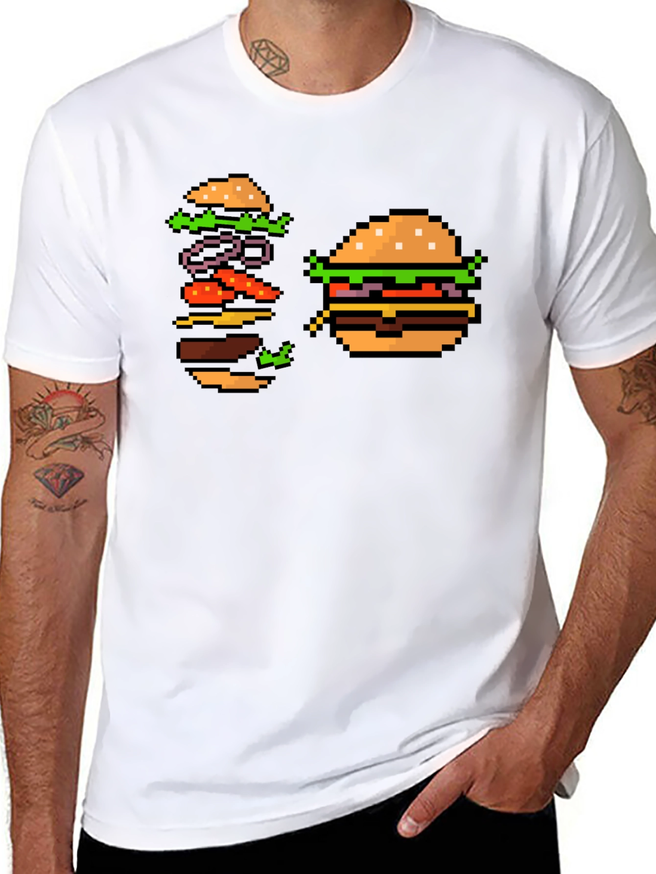 Pixel Burger T-Shirt - Retro Gamer Style!