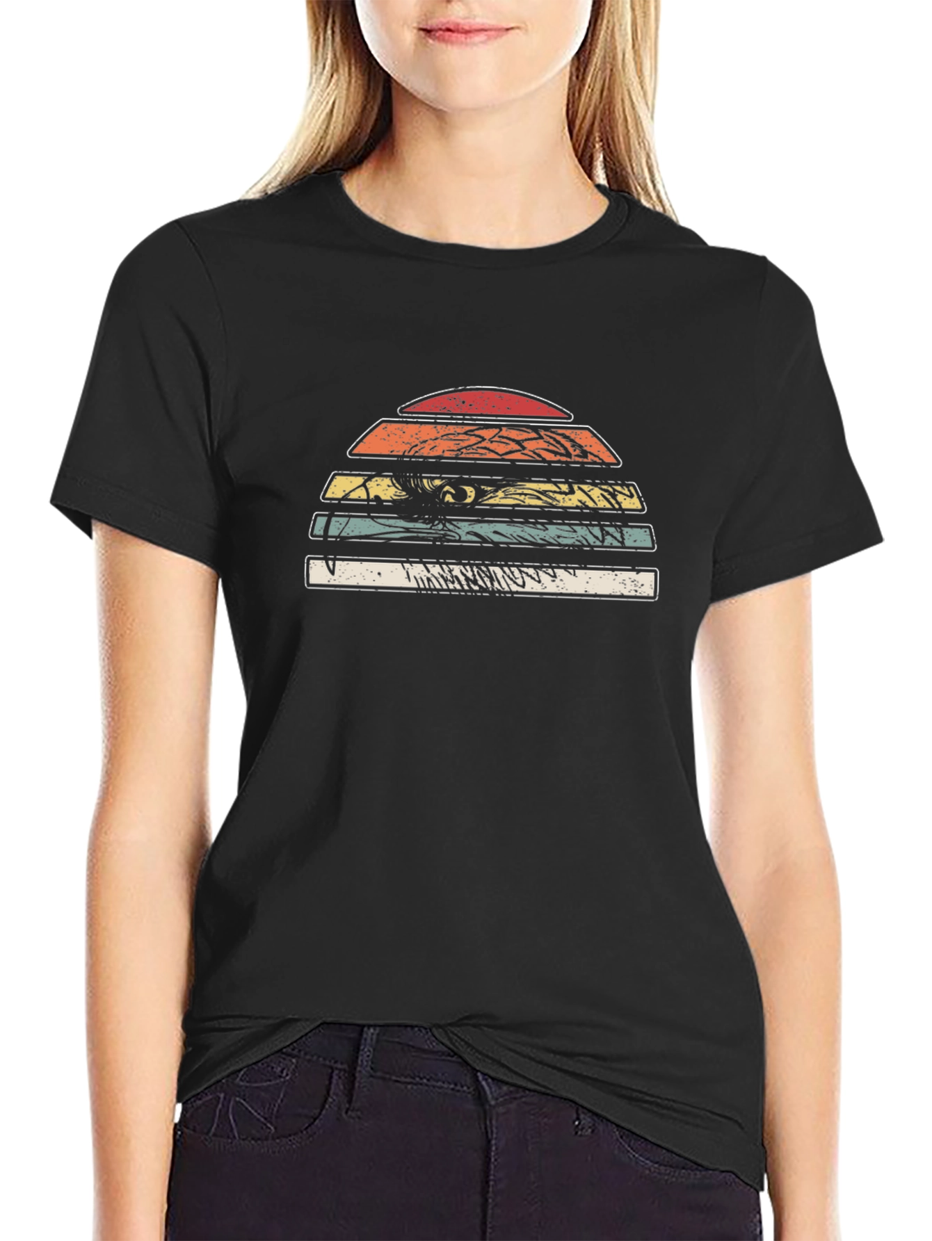 Retro Sunset Graphic Black T-Shirt