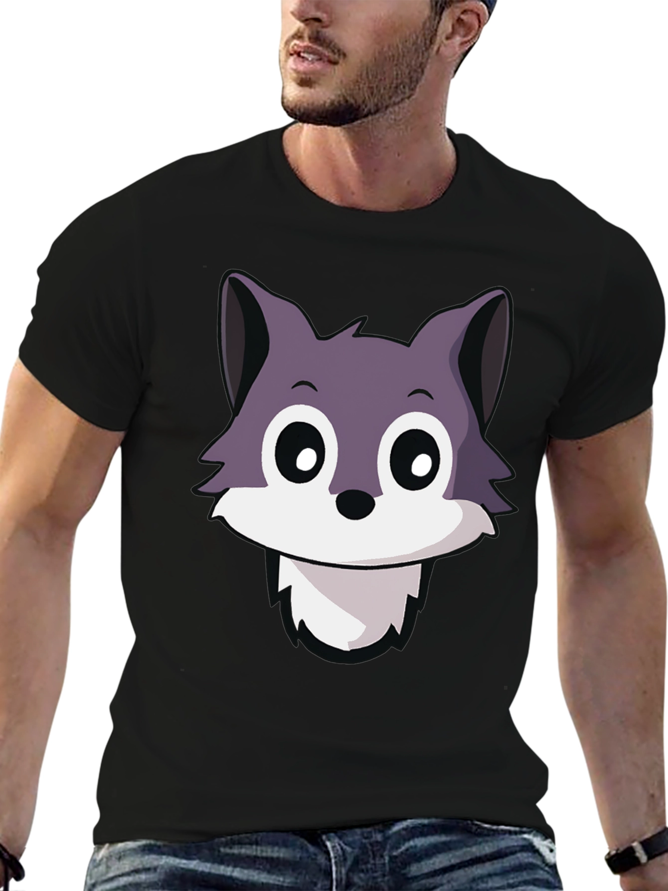 Cute Cartoon Fox Graphic T-Shirt - Black