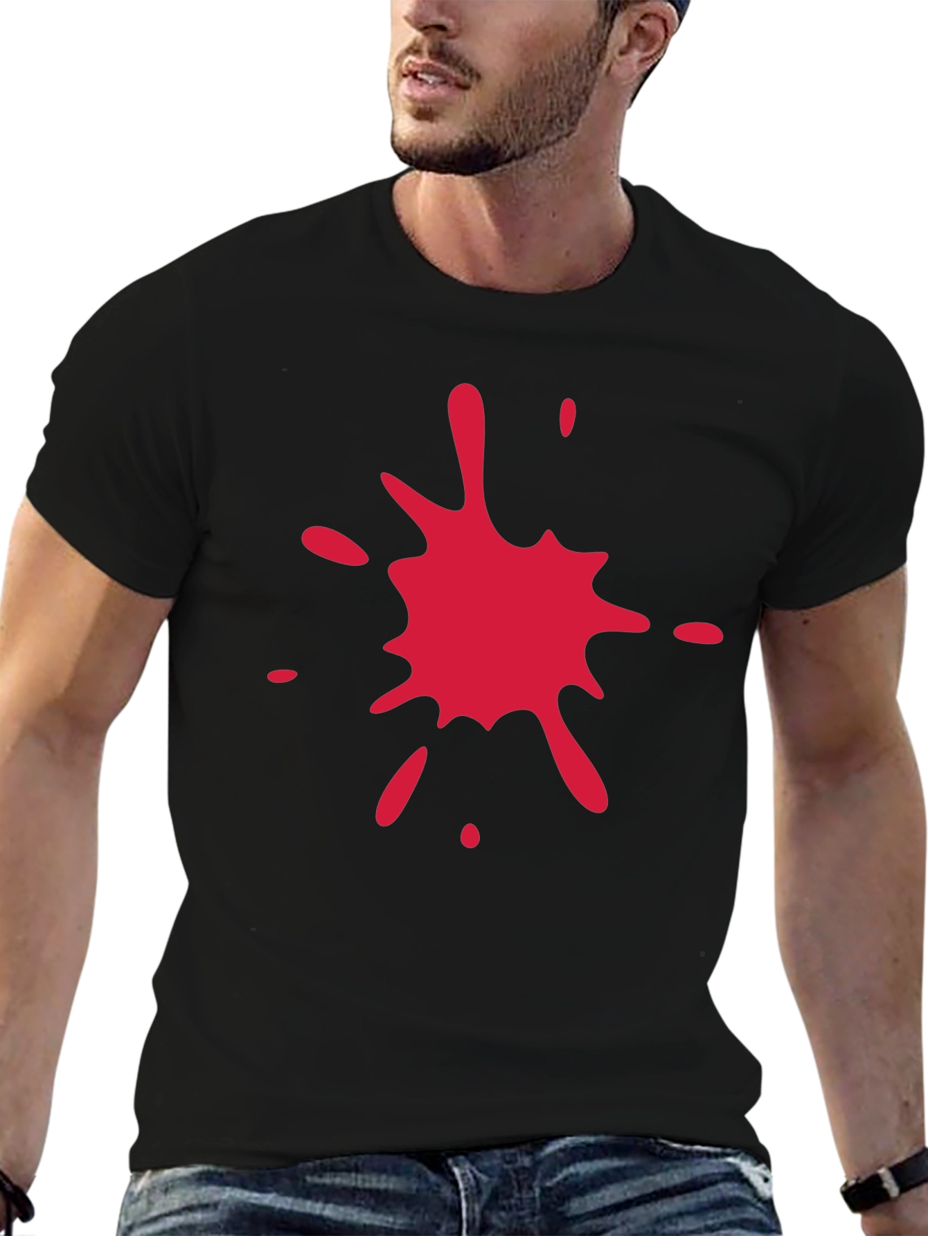 Black T-Shirt with Red Splatter Graphic