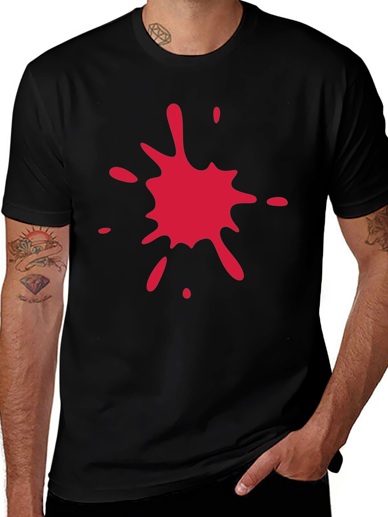 Black T-Shirt with Red Splatter Graphic