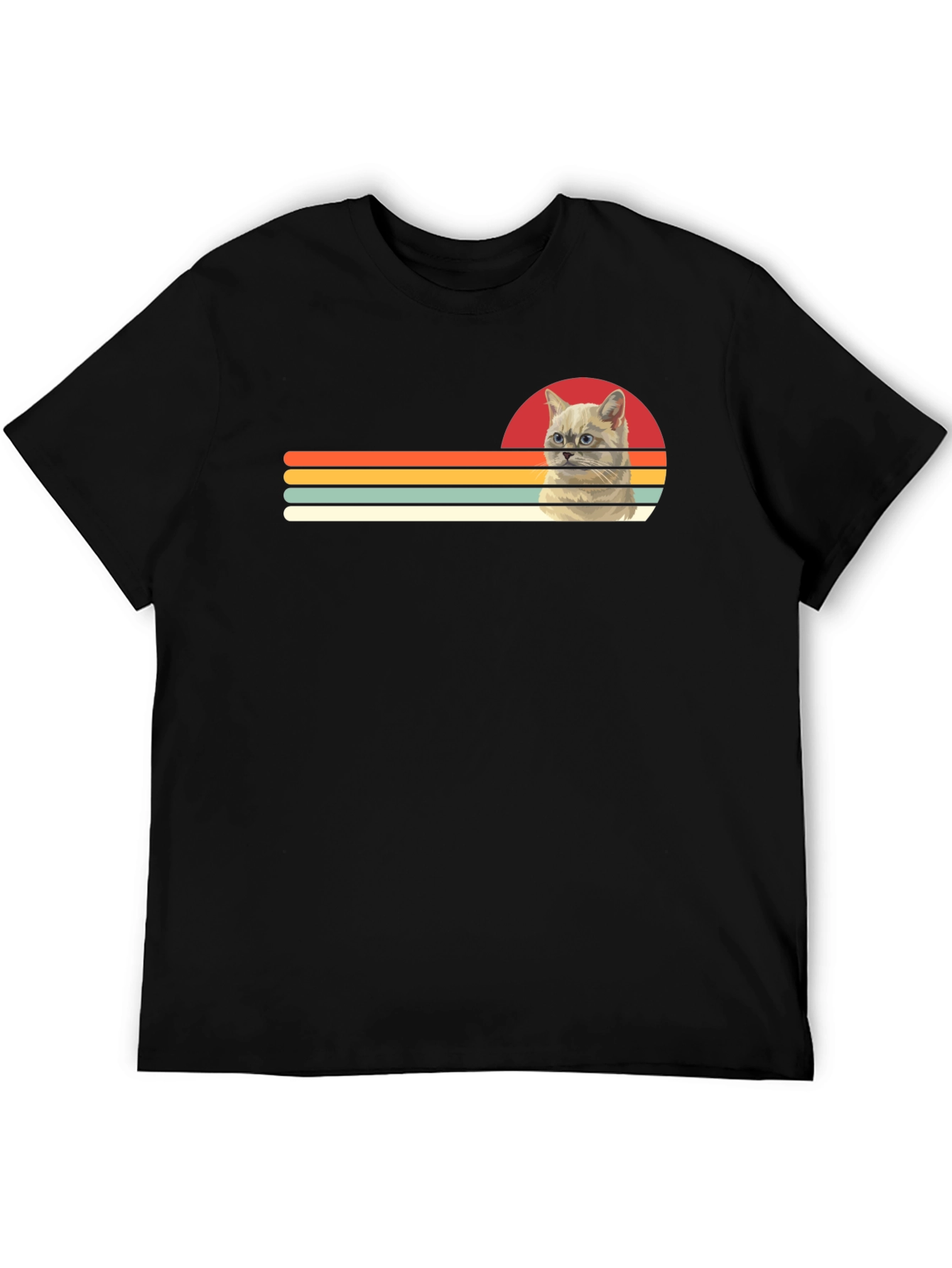 Retro Cat Graphic Tee - Black Cotton T-Shirt