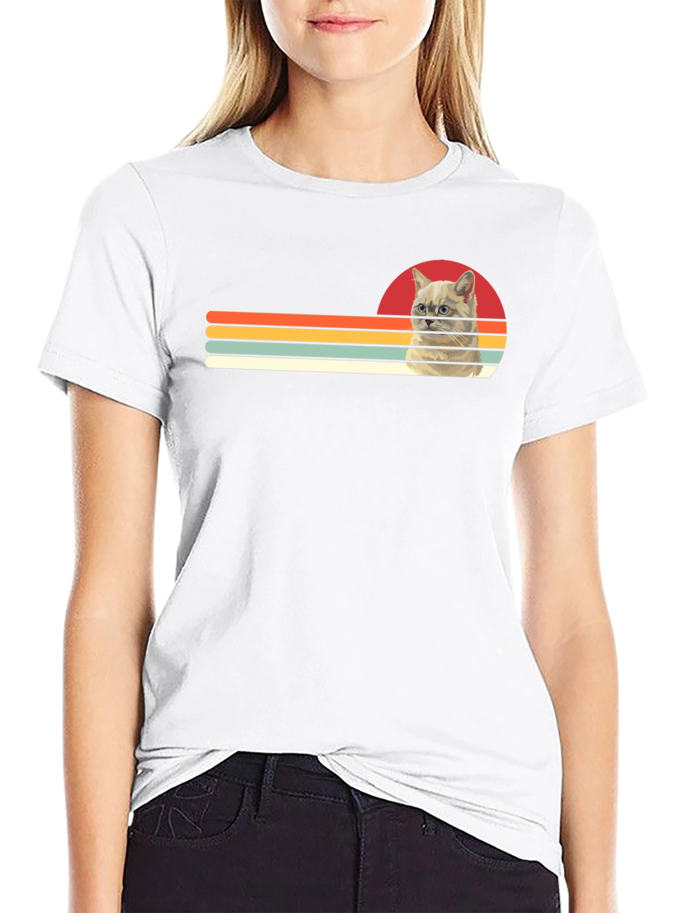 Retro Cat Graphic Tee - Black Cotton T-Shirt