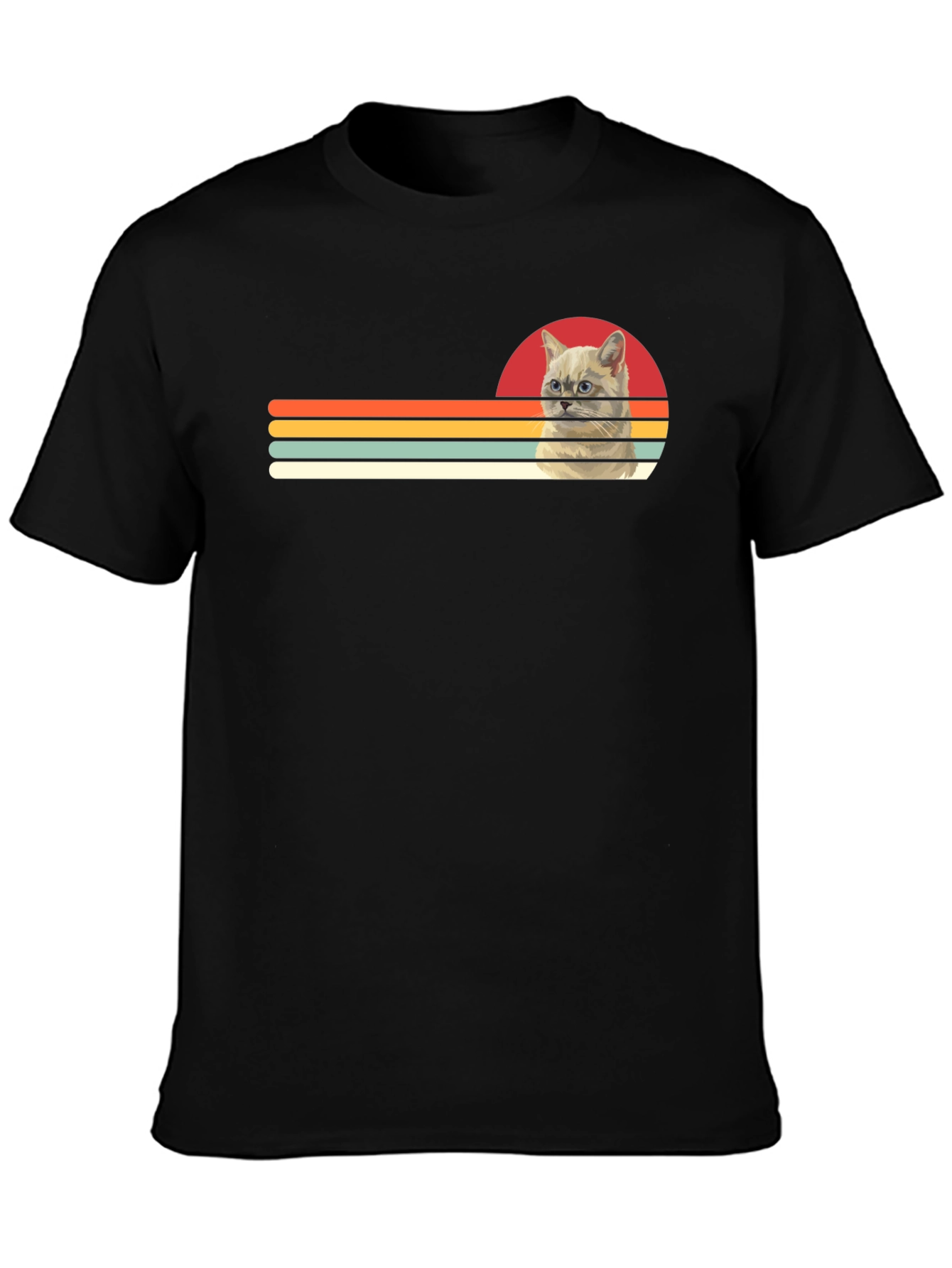 Retro Cat Graphic Tee - Black Cotton T-Shirt