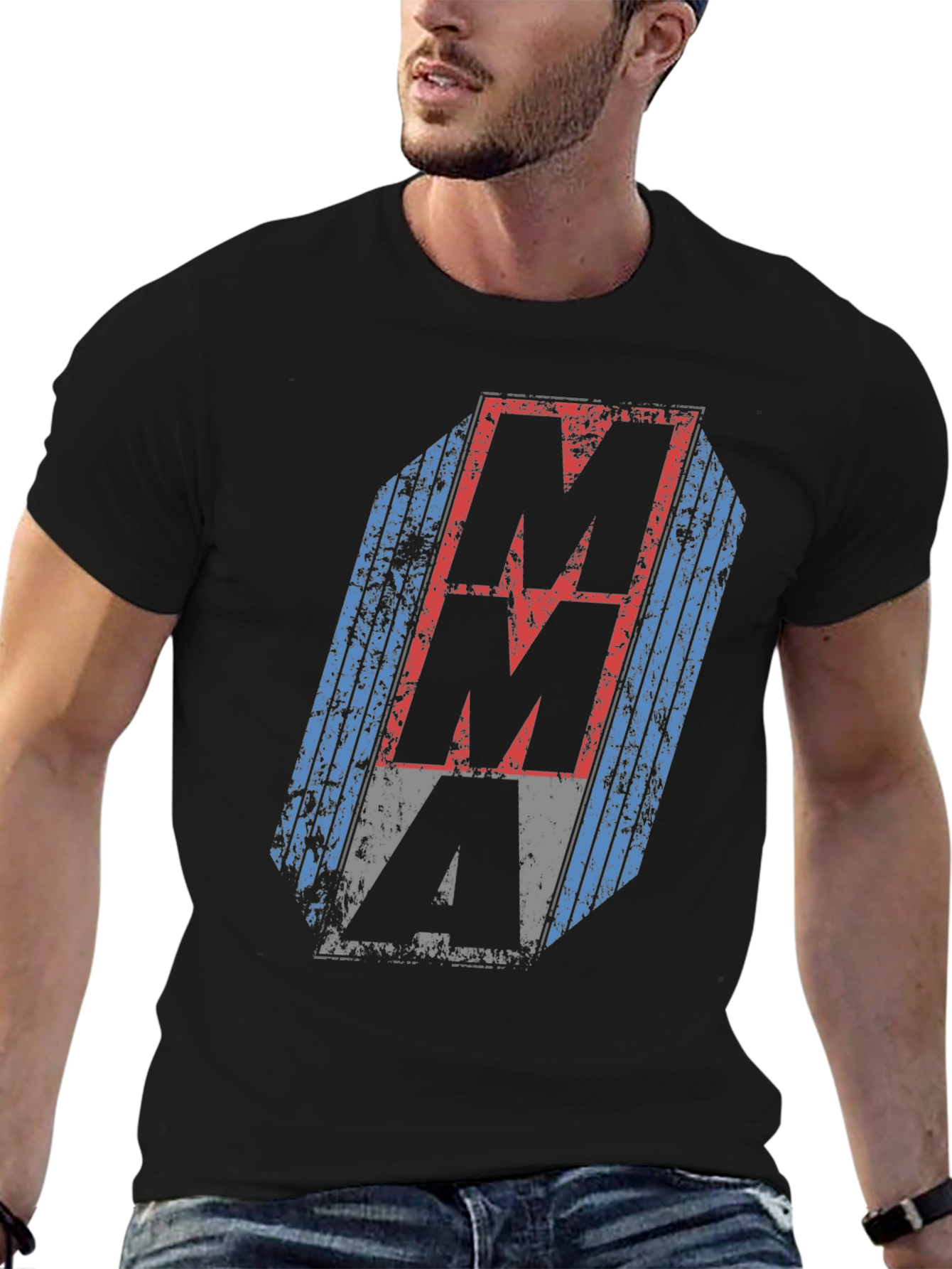 Distressed MMA Graphic Tee - Black