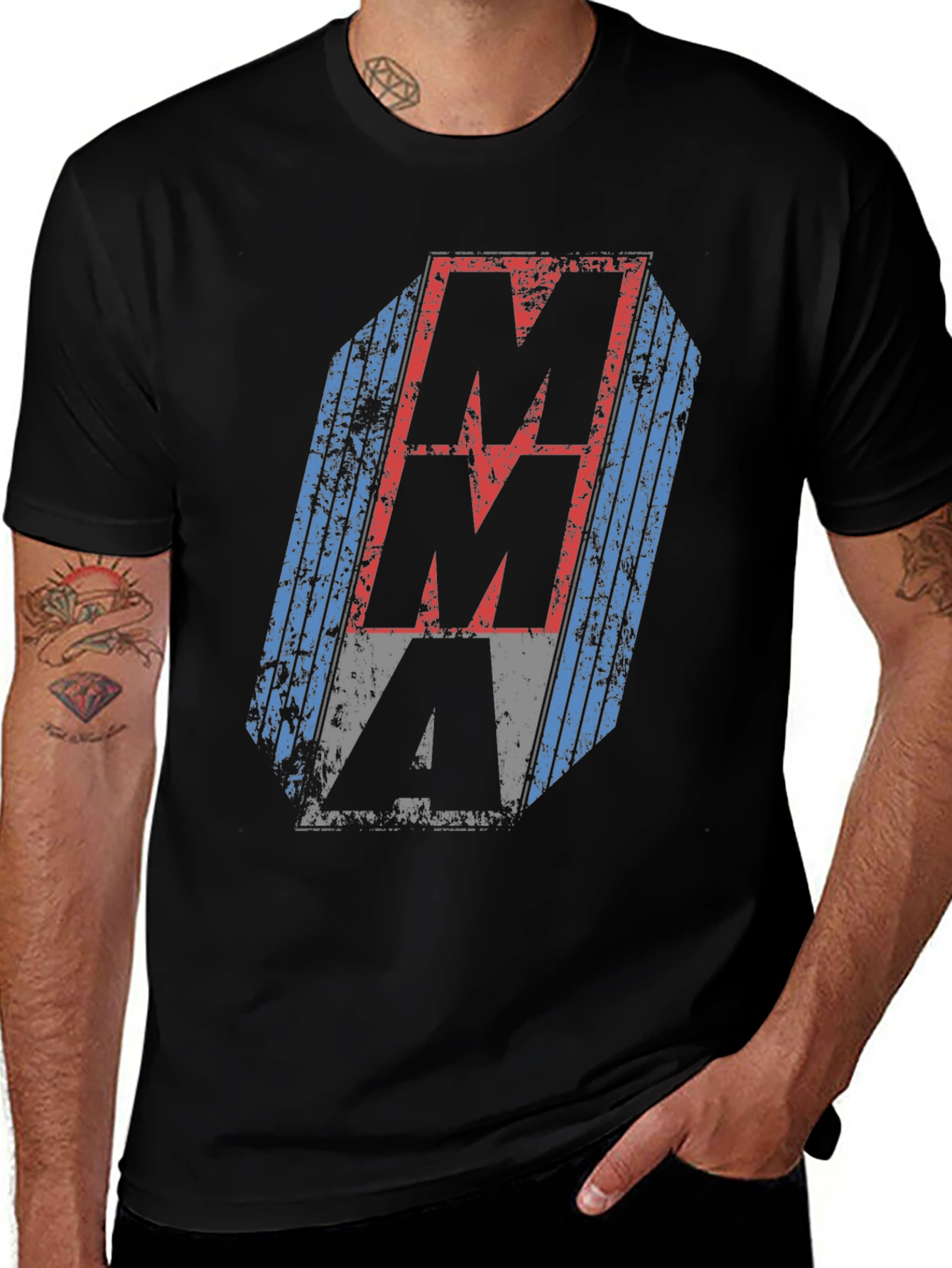 Distressed MMA Graphic Tee - Black