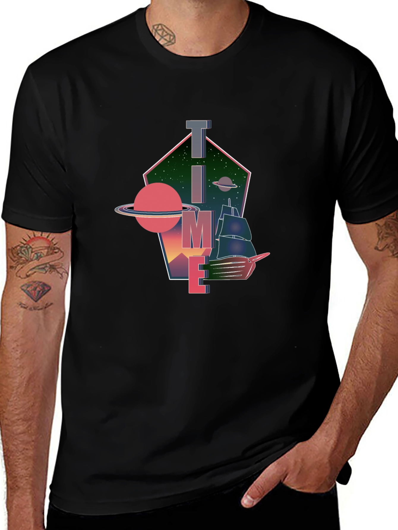 Time & Space Black Graphic Tee
