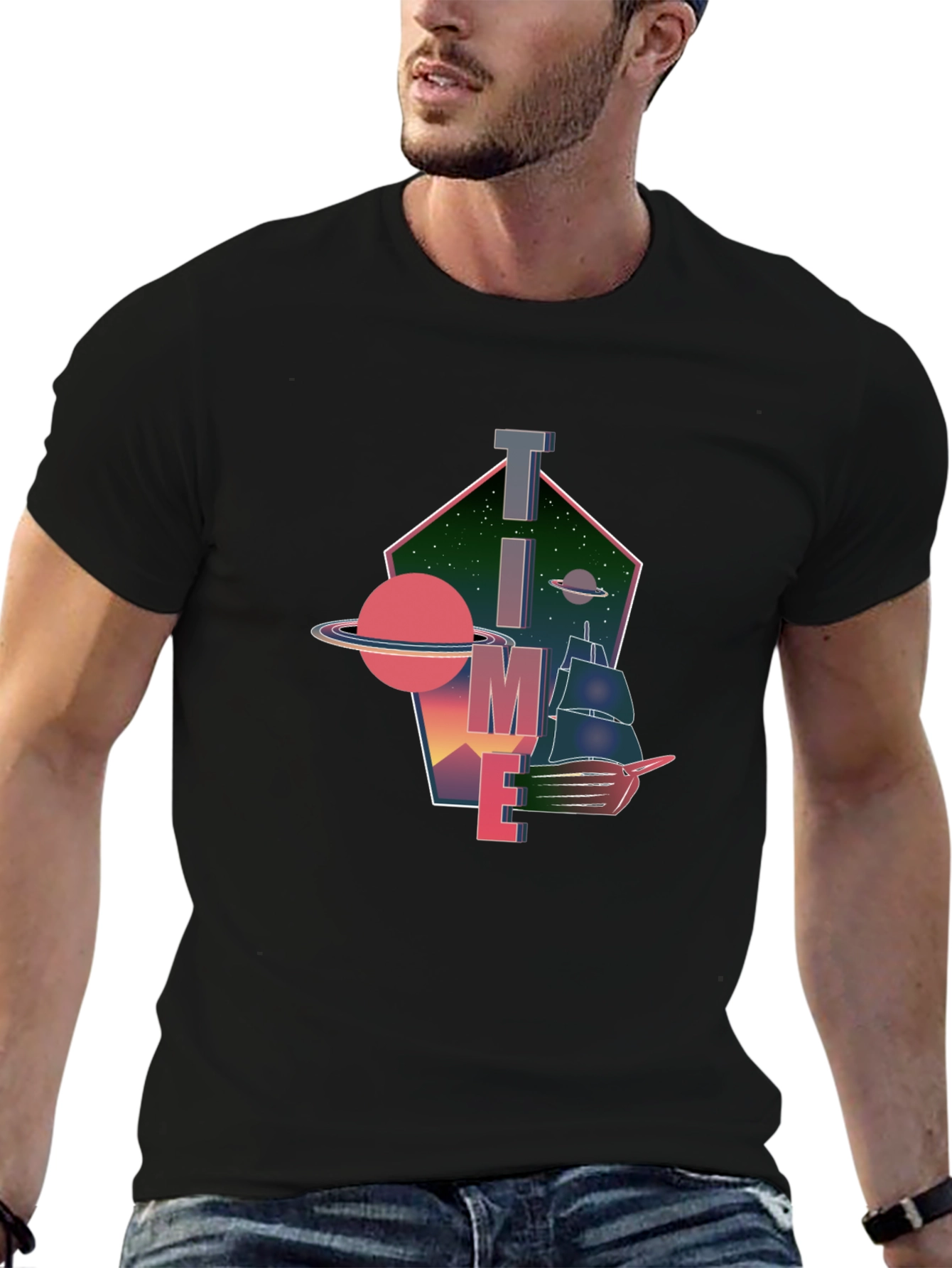 Time & Space Black Graphic Tee