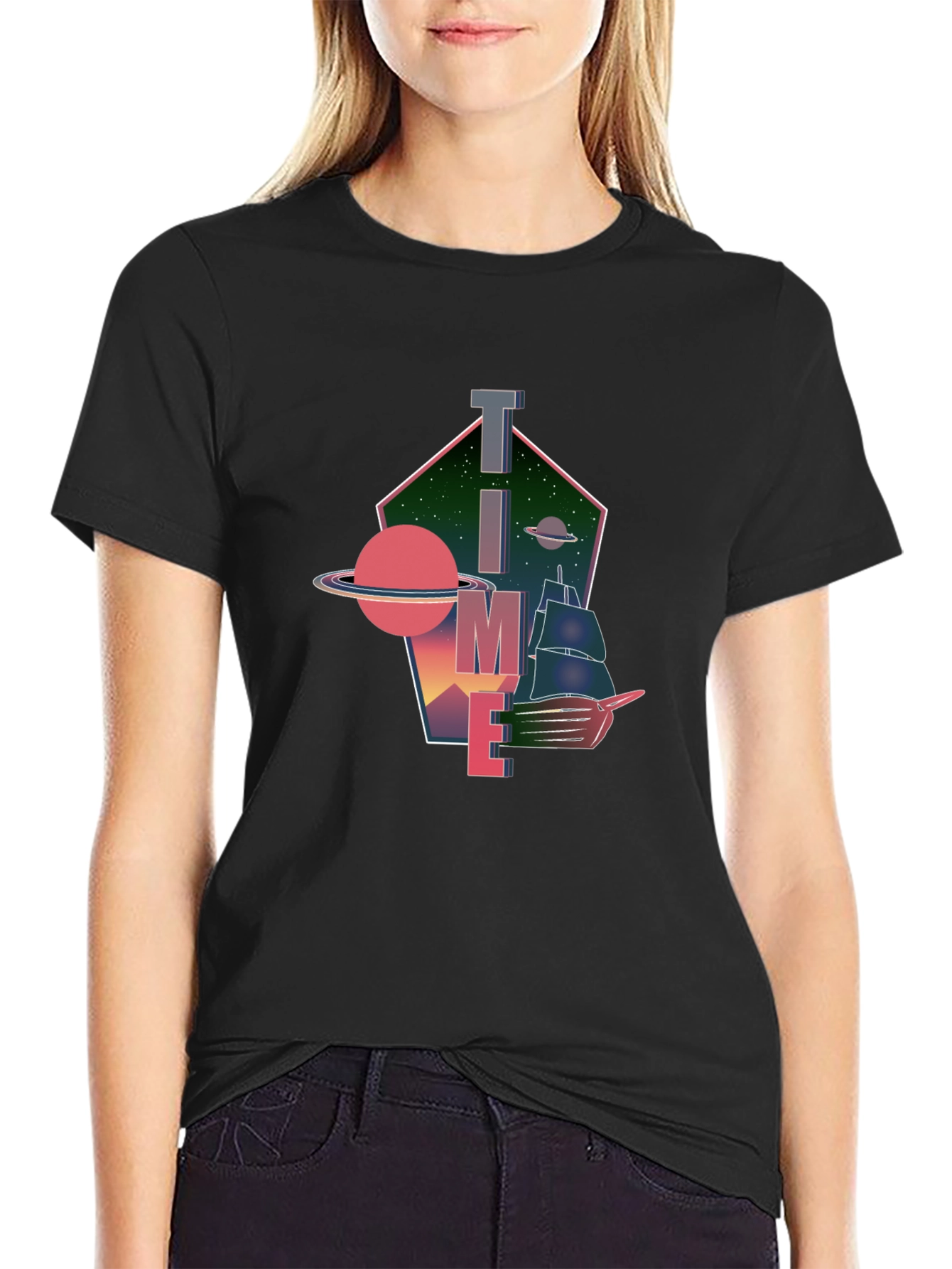 Time & Space Black Graphic Tee