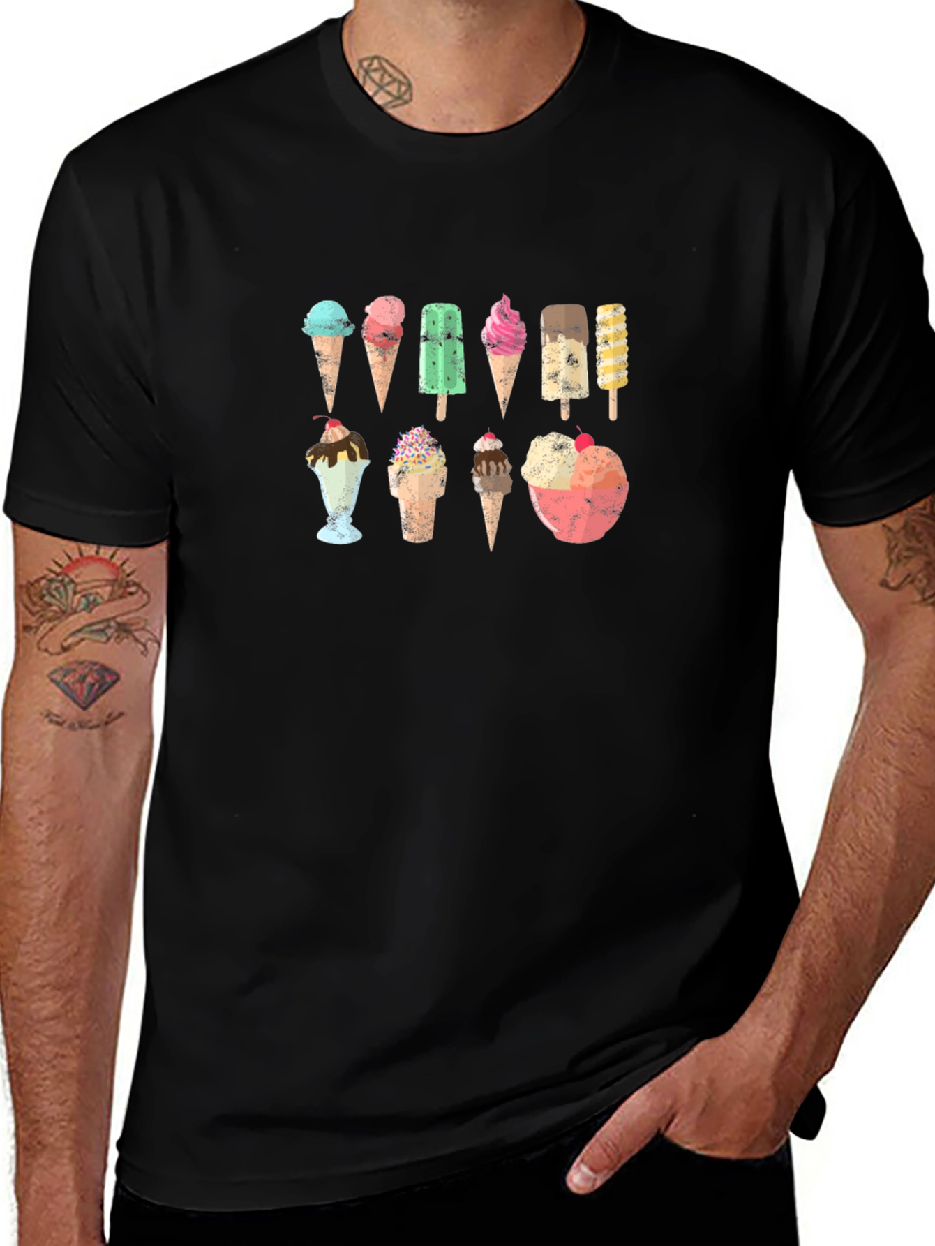 Ice Cream Print Black T-Shirt