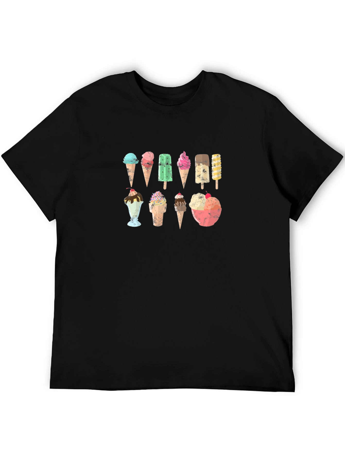 Ice Cream Print Black T-Shirt