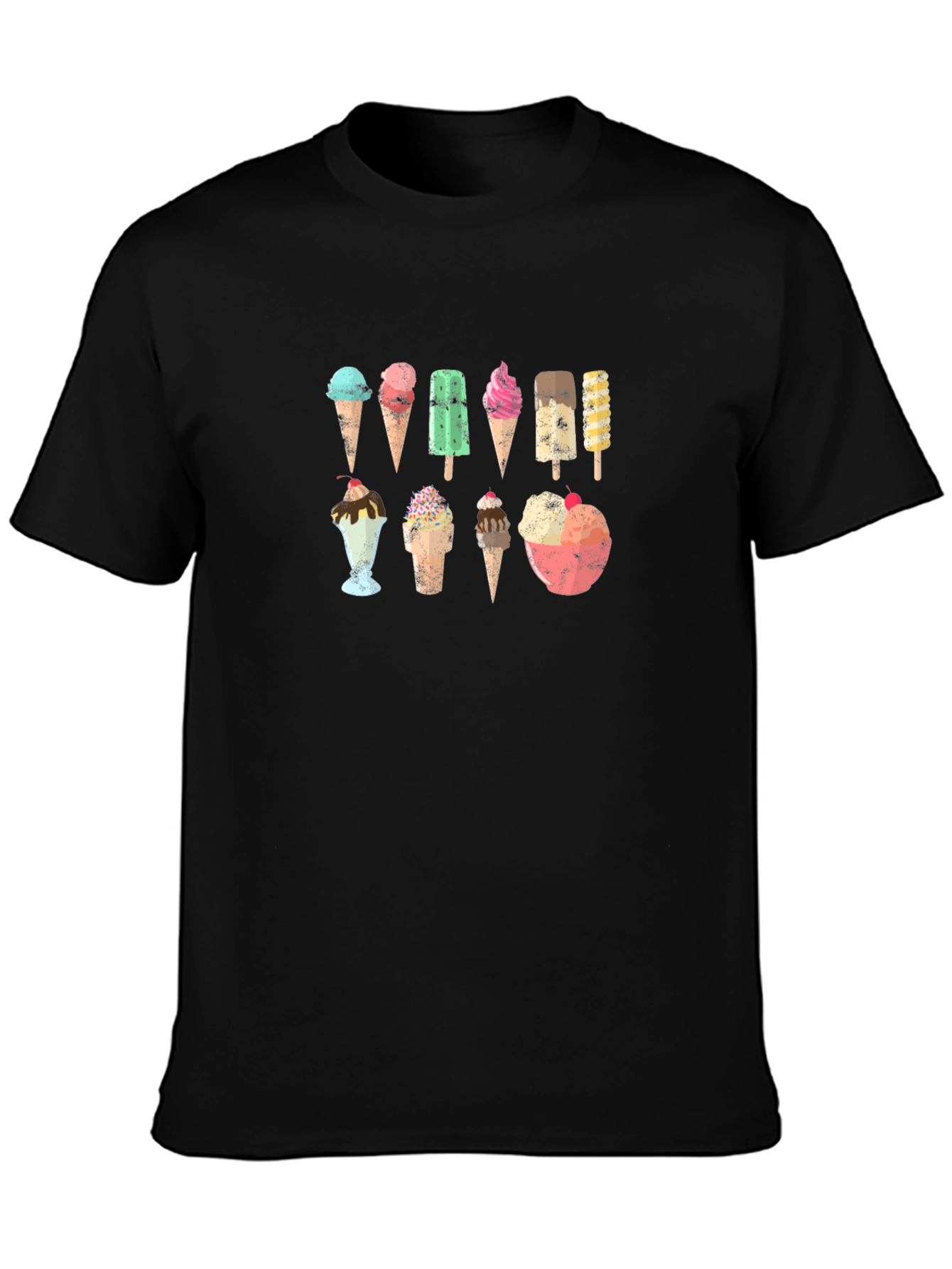 Ice Cream Print Black T-Shirt