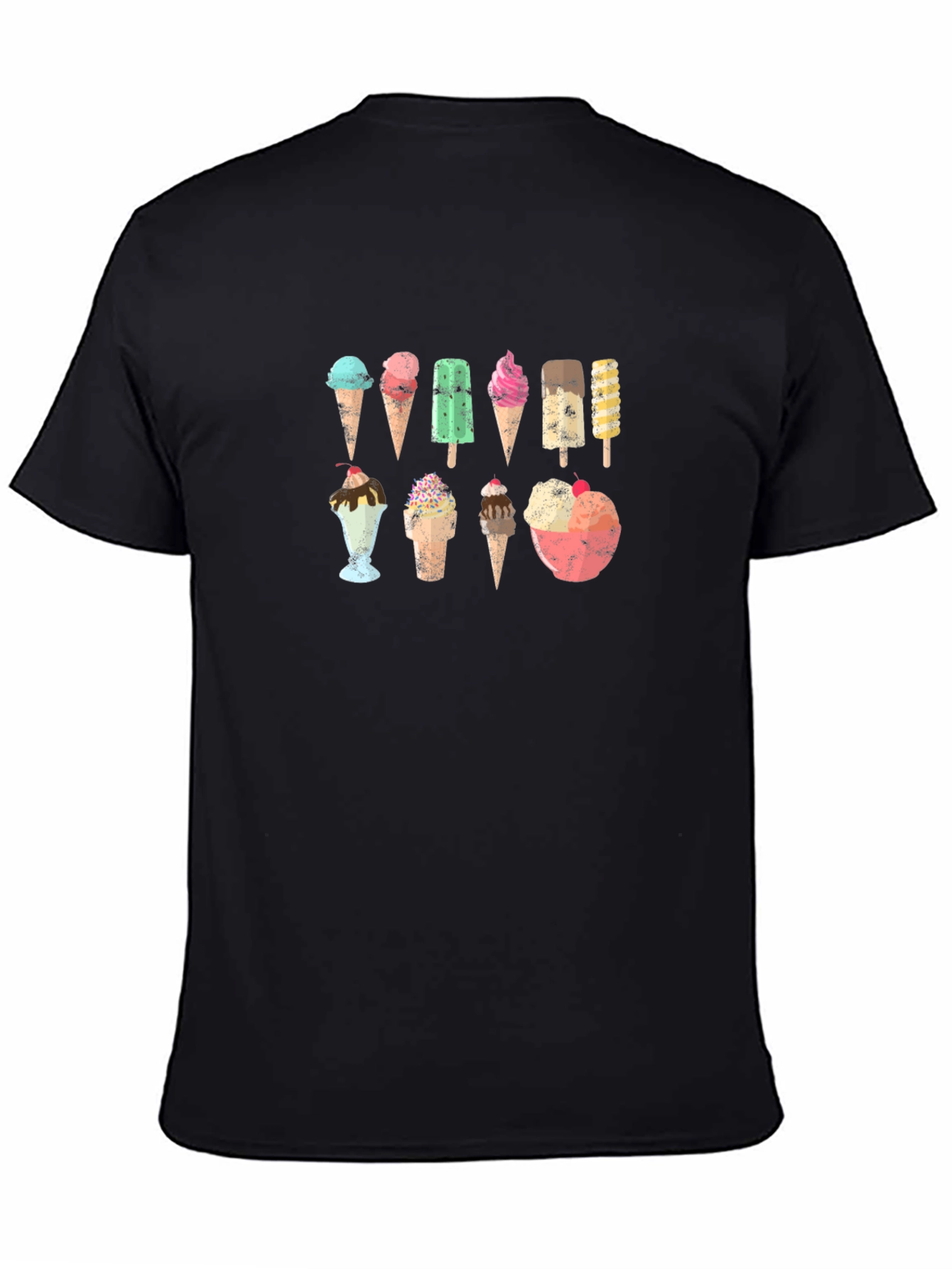 Ice Cream Print Black T-Shirt