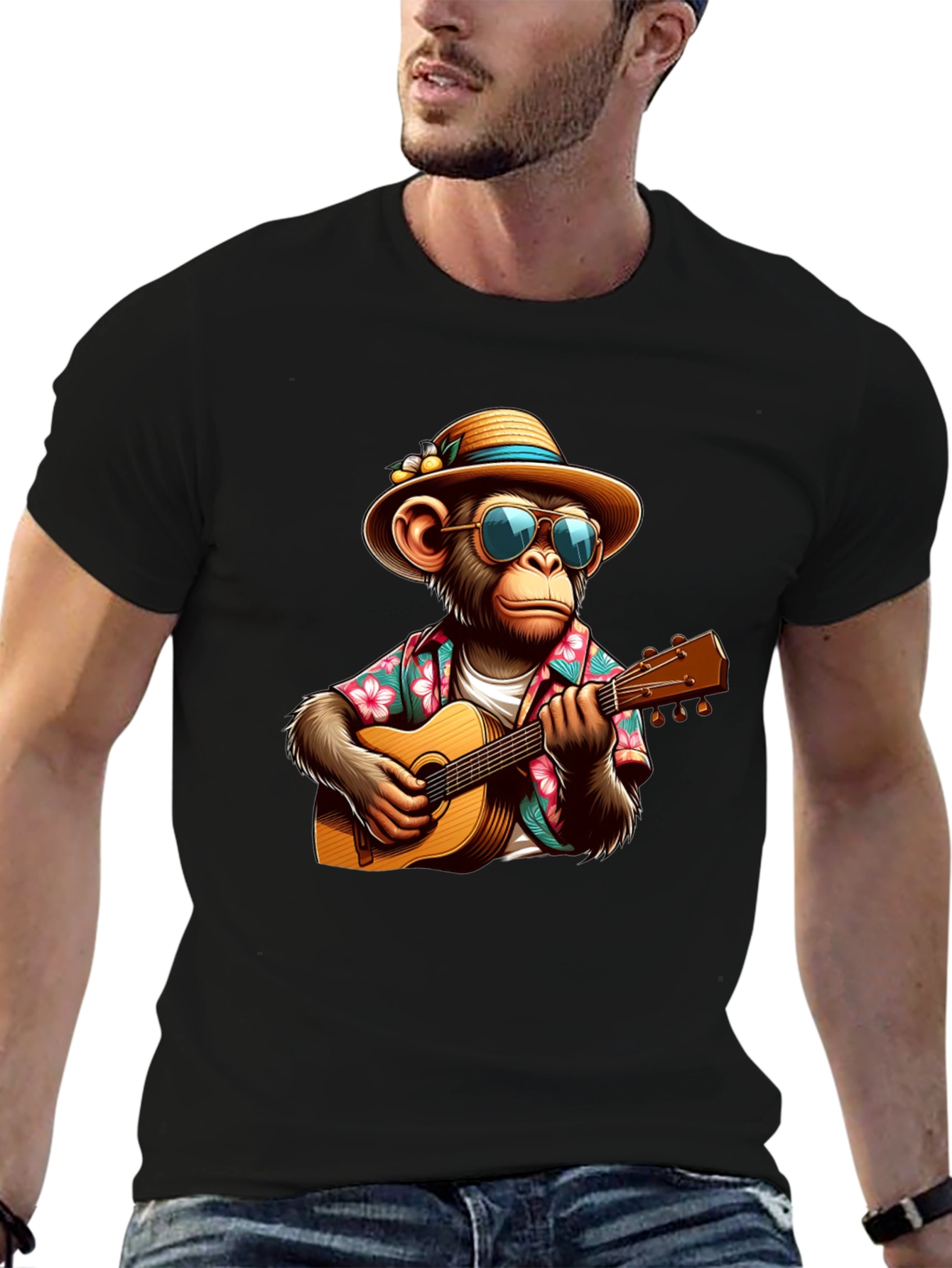 Monkey Guitarist Graphic Tee - Casual & Fun