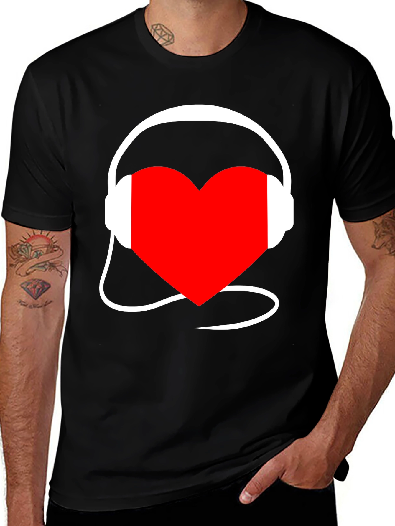 Heart Music Headphones Black T-Shirt