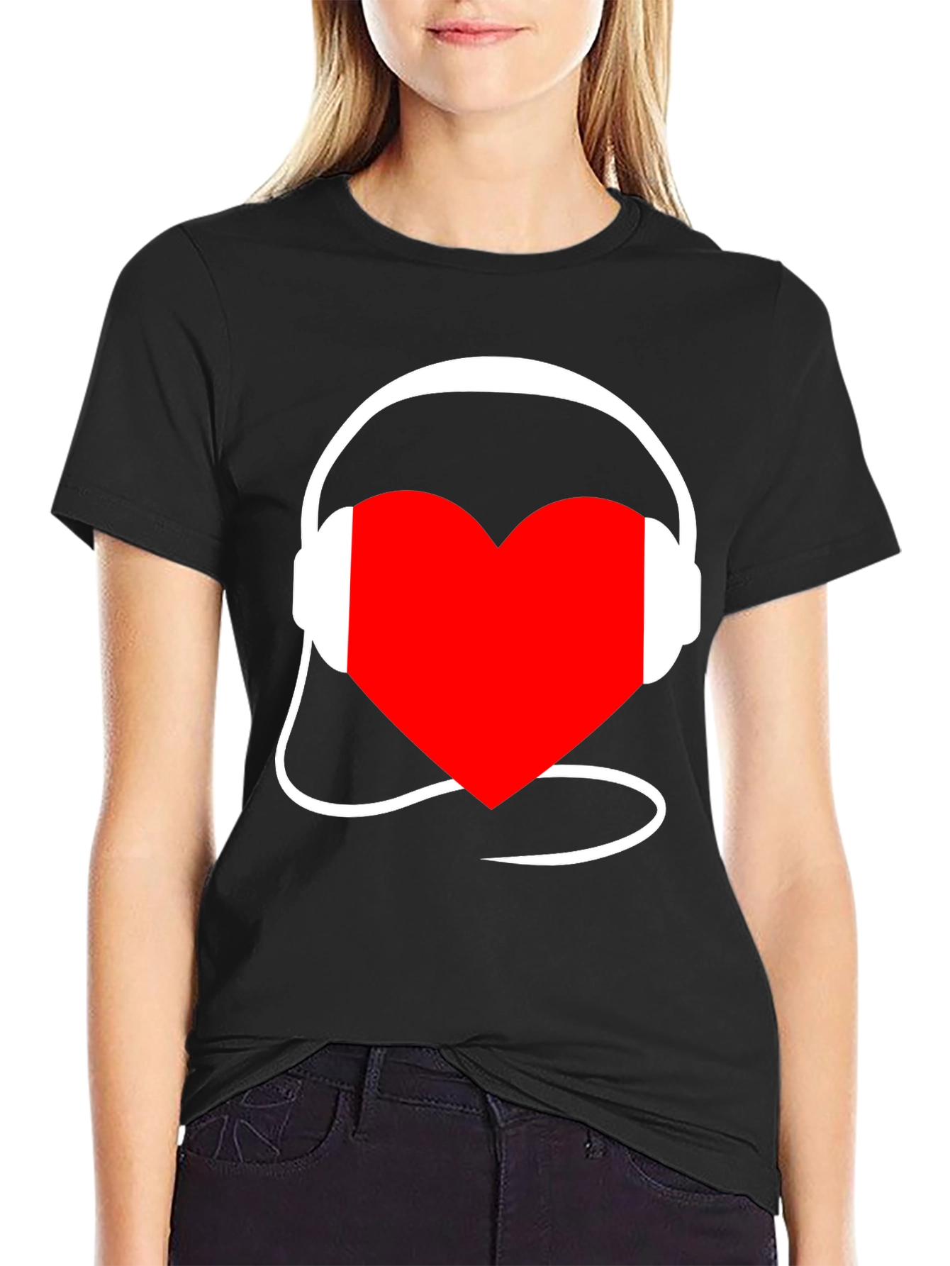 Heart Music Headphones Black T-Shirt