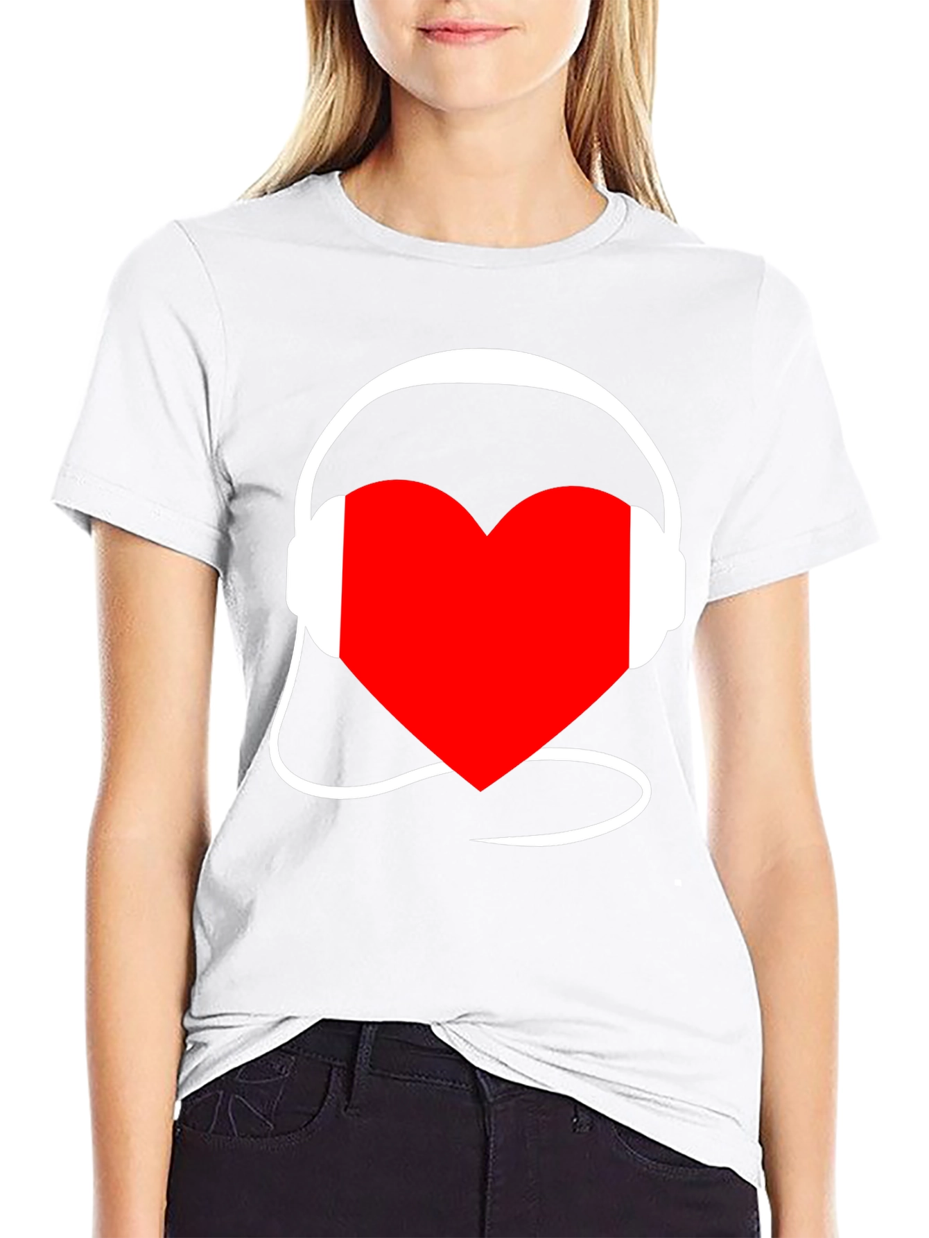 Heart Music Headphones Black T-Shirt