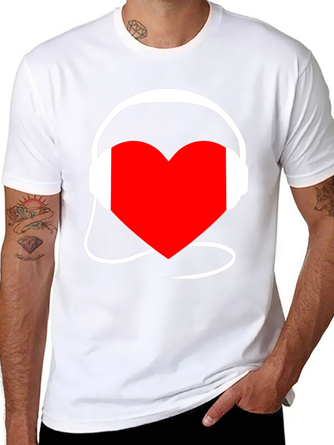 Heart Music Headphones Black T-Shirt
