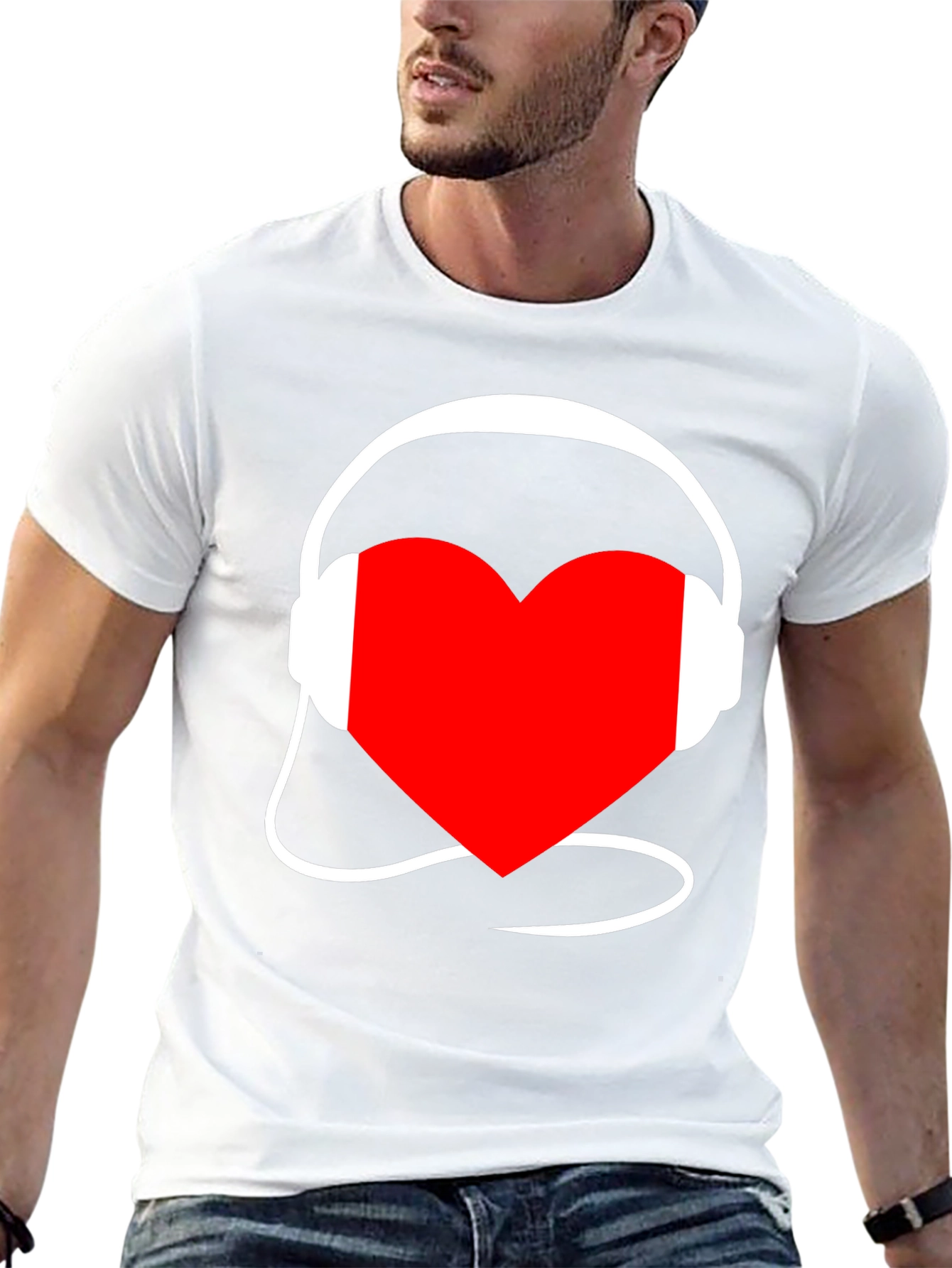 Heart Music Headphones Black T-Shirt
