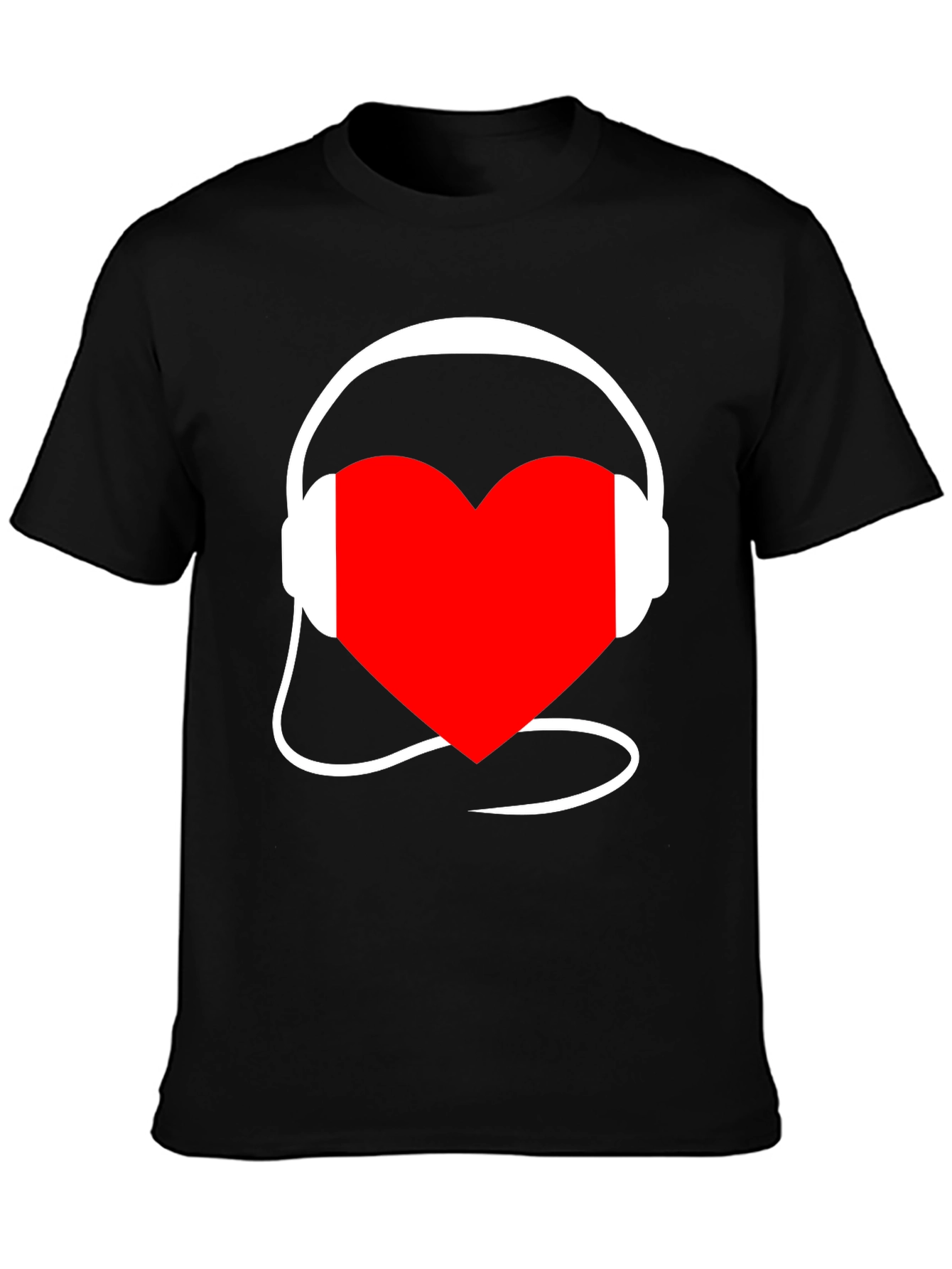Heart Music Headphones Black T-Shirt