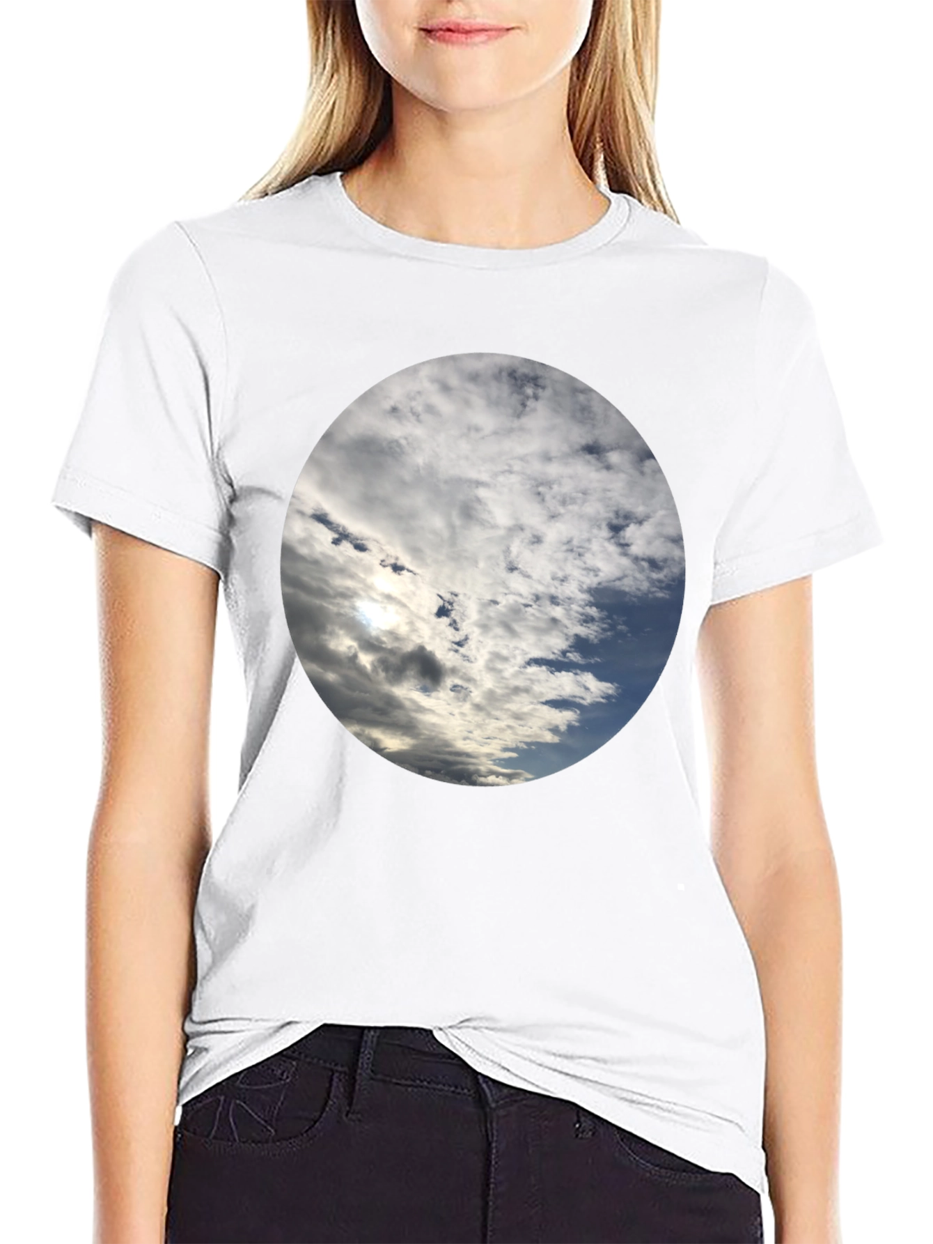 Sky Cloud Circle Graphic Tee - Black Cotton Blend