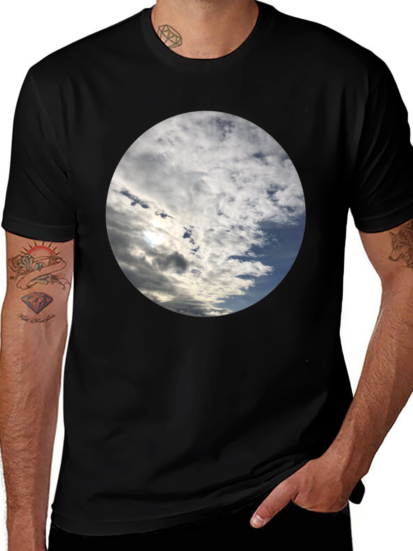 Sky Cloud Circle Graphic Tee - Black Cotton Blend