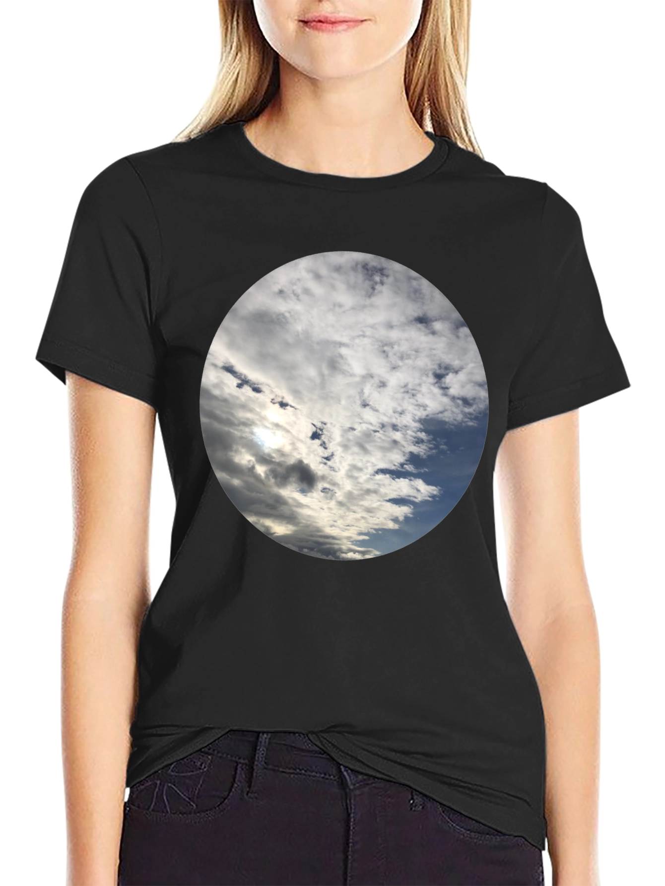 Sky Cloud Circle Graphic Tee - Black Cotton Blend