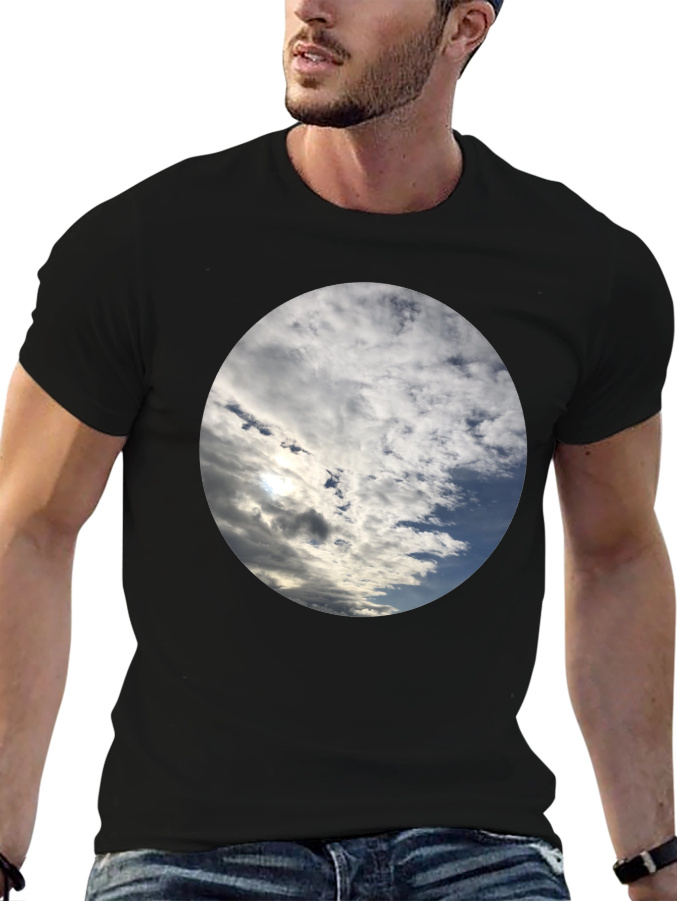 Sky Cloud Circle Graphic Tee - Black Cotton Blend