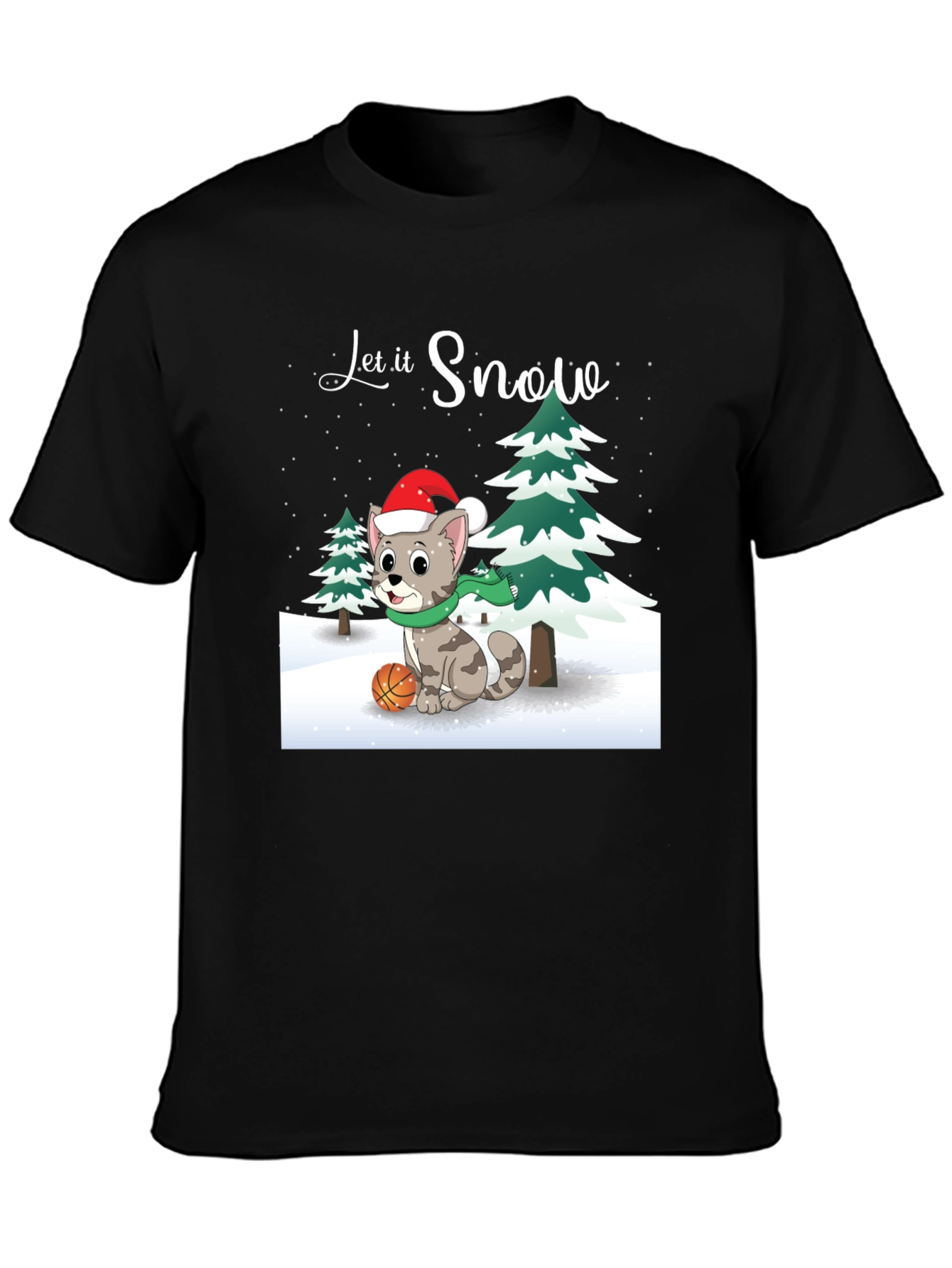 Let it Snow Cat with Basketball T-Shirt