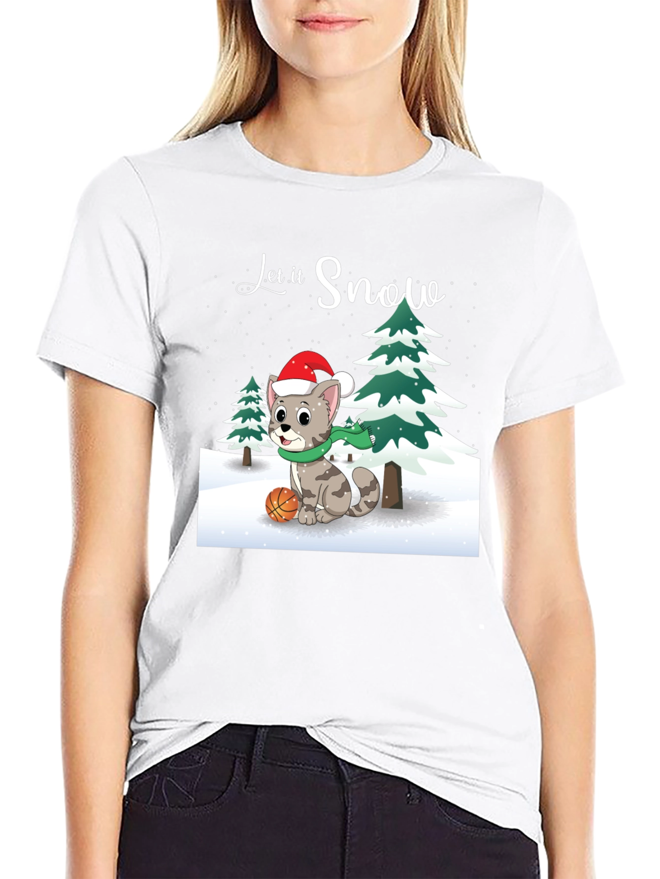 Let it Snow Cat with Basketball T-Shirt