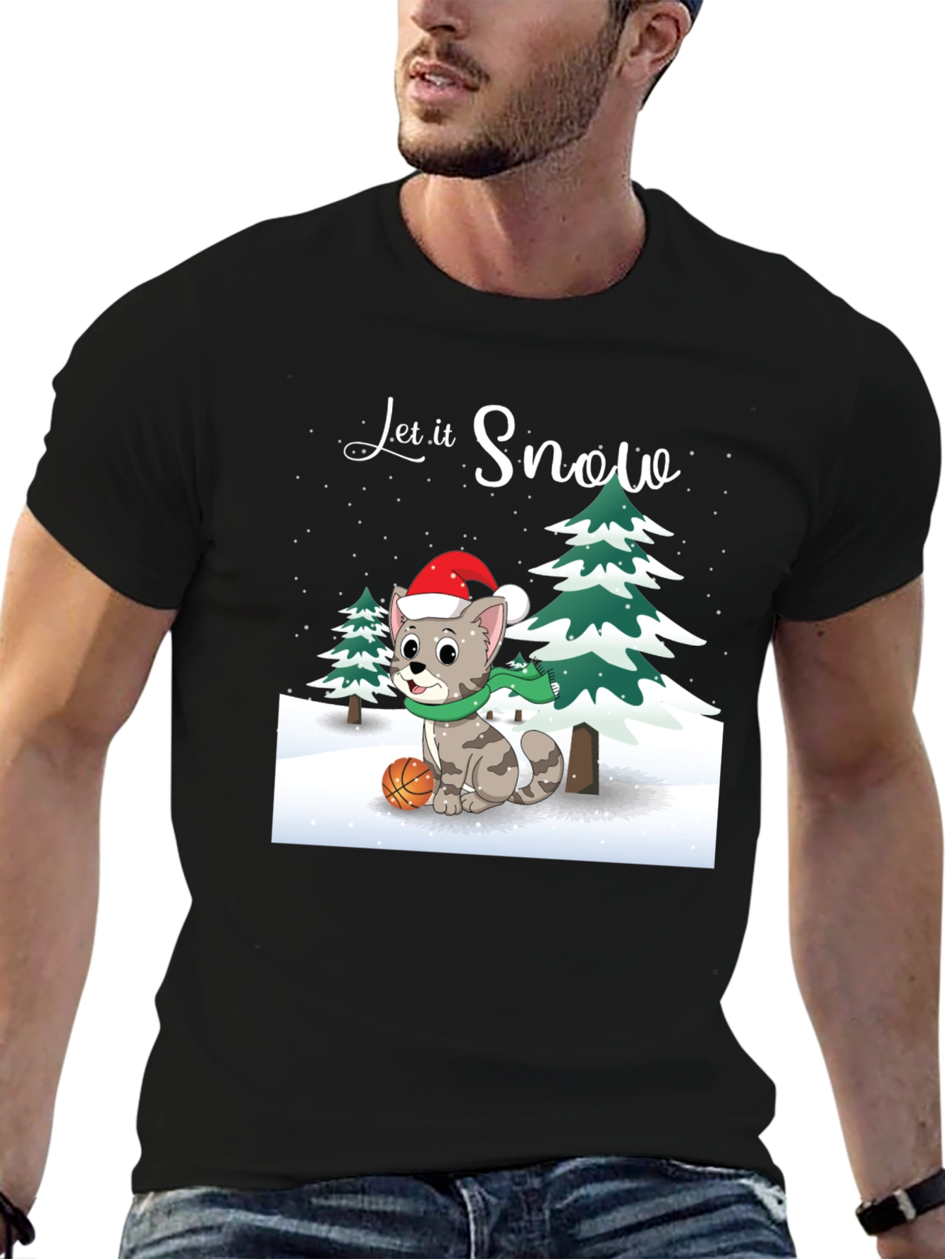 Let it Snow Cat with Basketball T-Shirt
