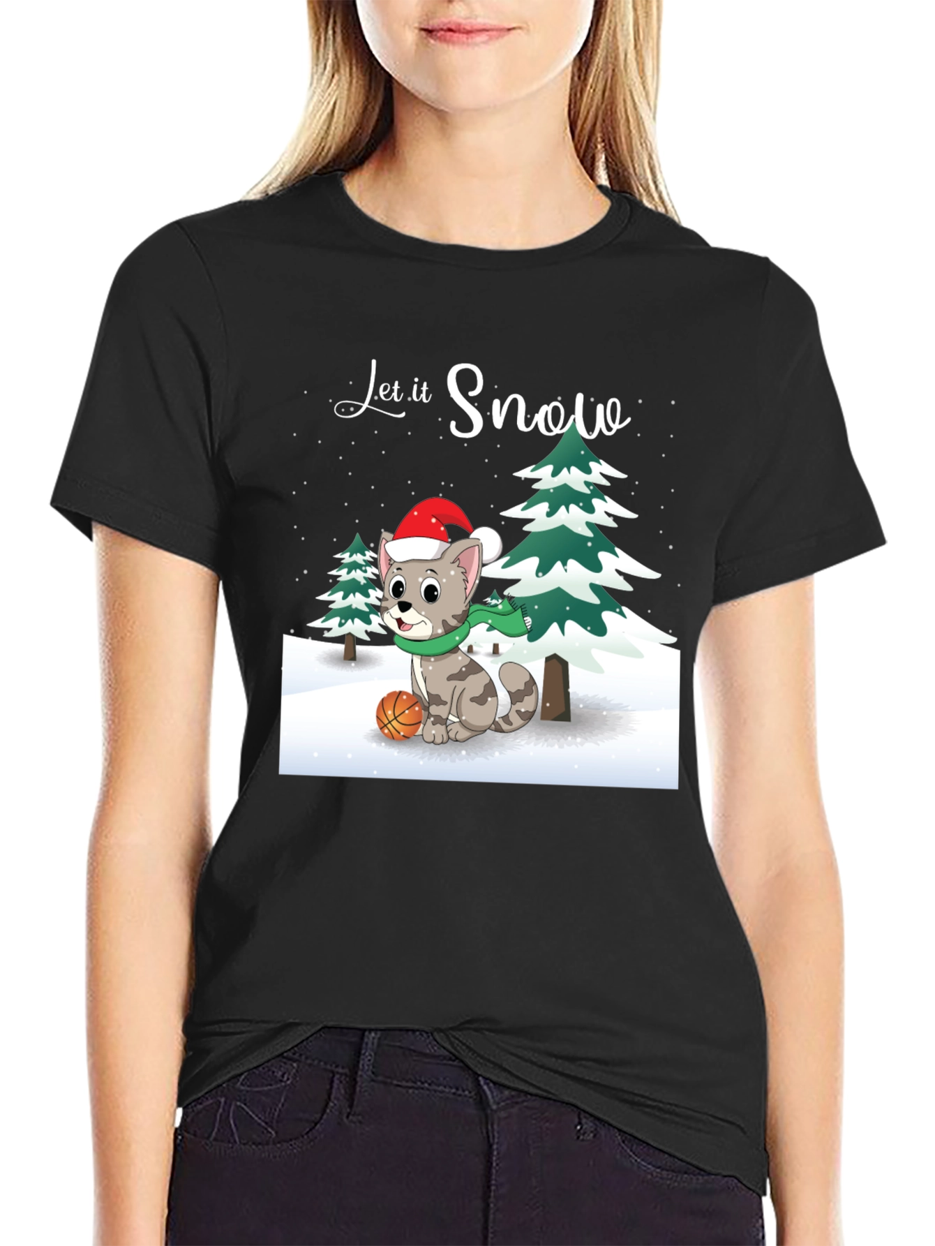 Let it Snow Cat with Basketball T-Shirt