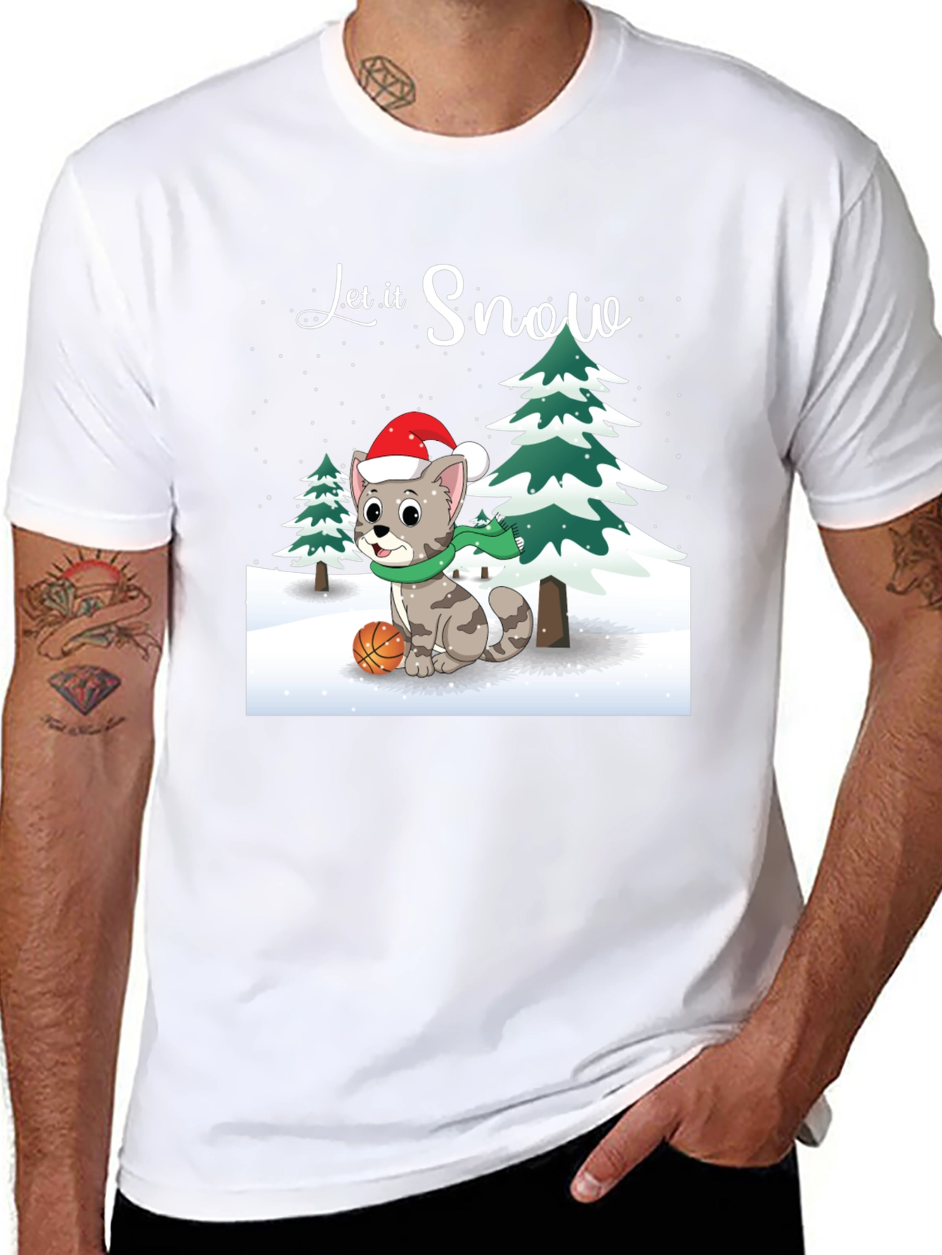 Let it Snow Cat with Basketball T-Shirt