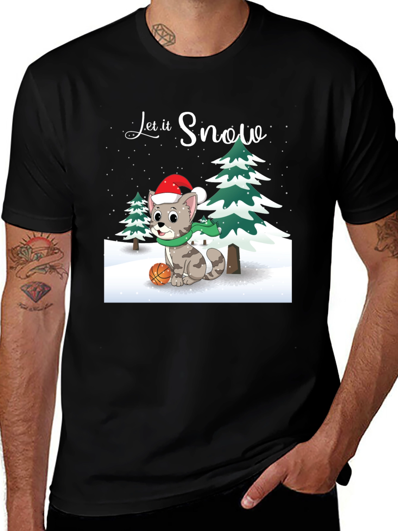 Let it Snow Cat with Basketball T-Shirt