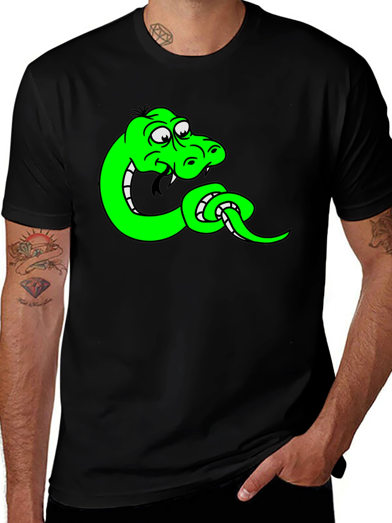 Cartoon Snake Black T-Shirt