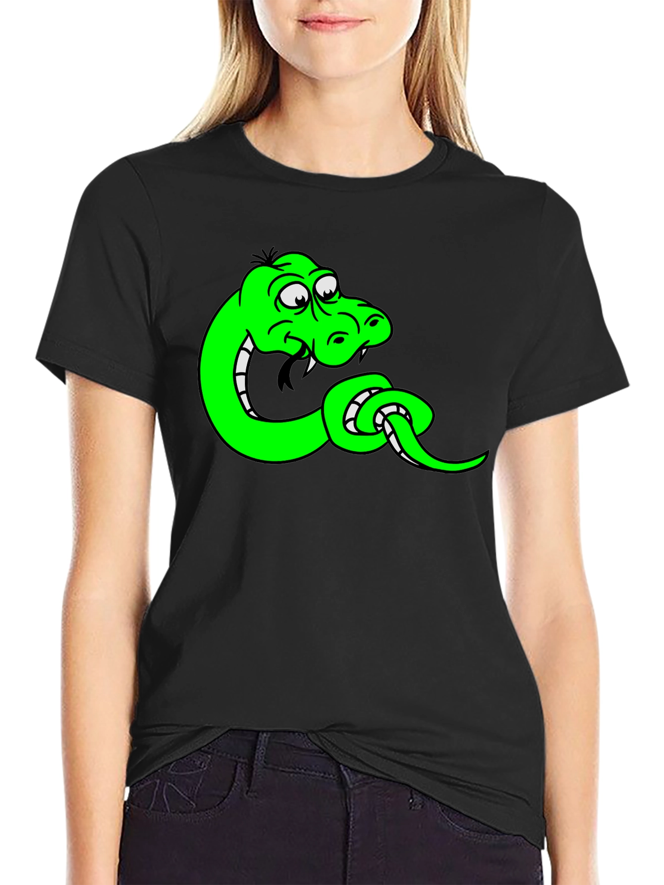 Cartoon Snake Black T-Shirt