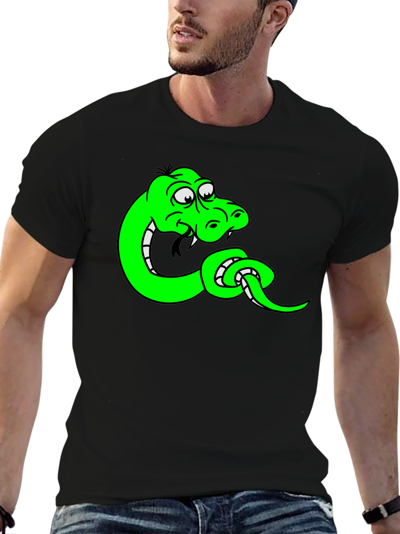 Cartoon Snake Black T-Shirt