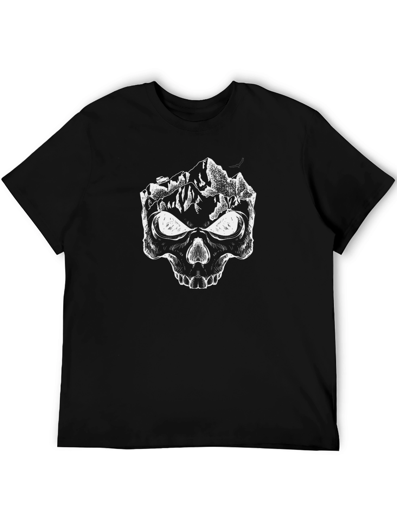 Mountain Skull Graphic Tee - Black Cotton T-Shirt