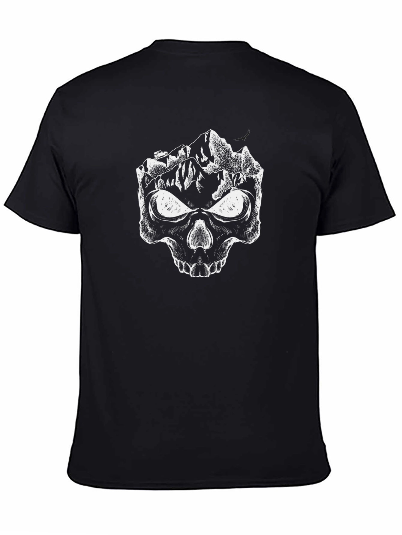 Mountain Skull Graphic Tee - Black Cotton T-Shirt