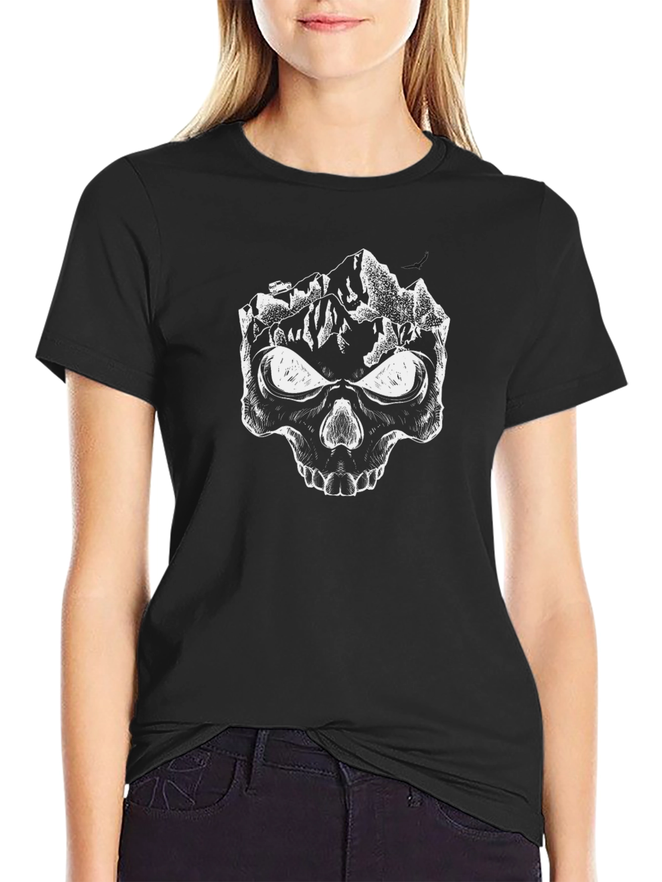 Mountain Skull Graphic Tee - Black Cotton T-Shirt