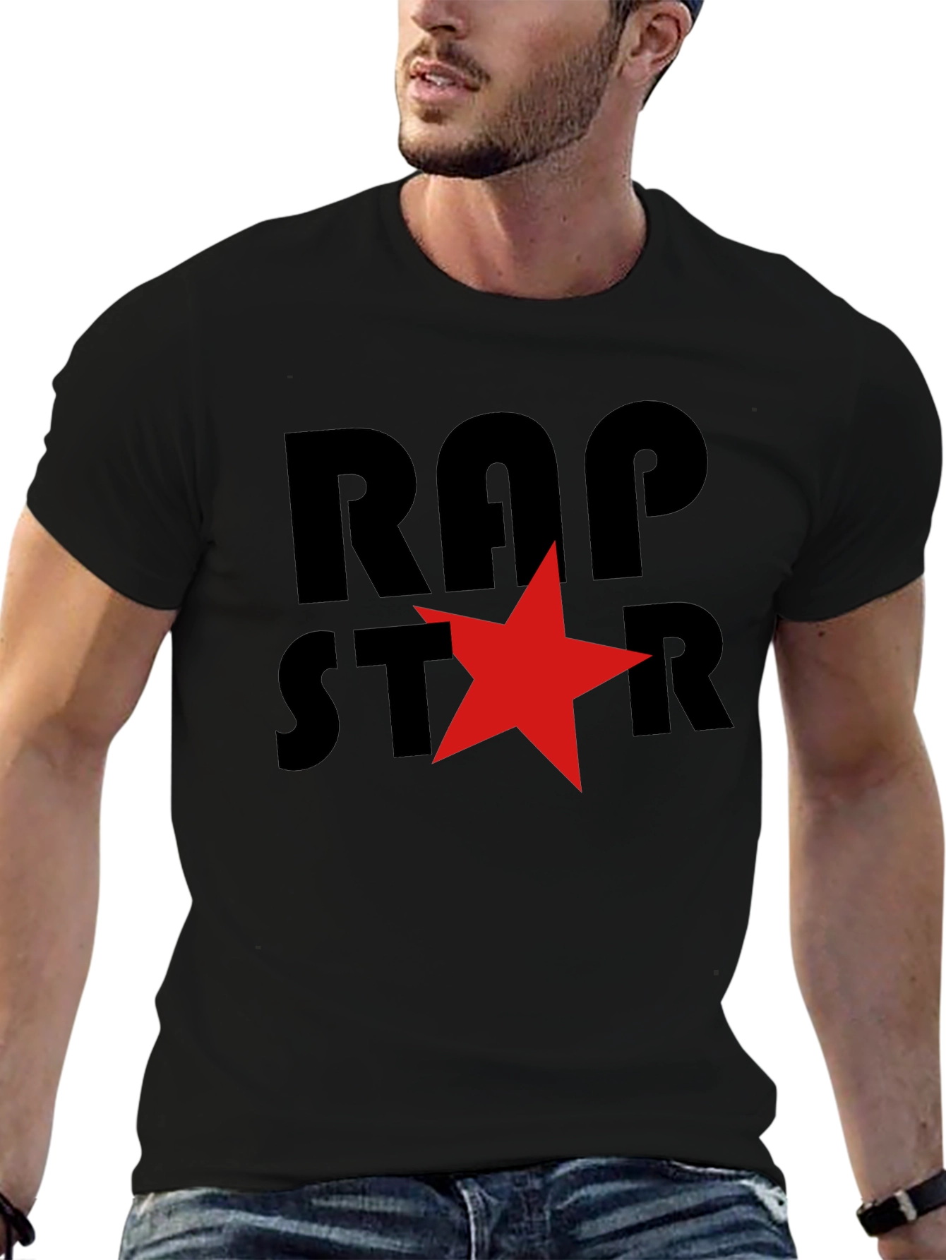 Rap Star Graphic Tee - Black Cotton T-Shirt