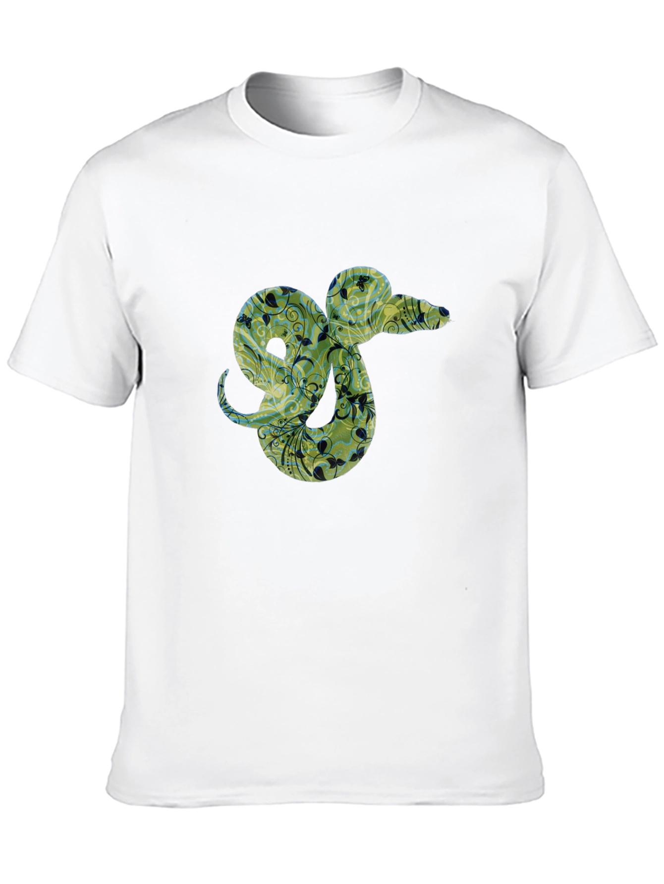 Floral Snake Graphic Tee - Black Casual T-Shirt