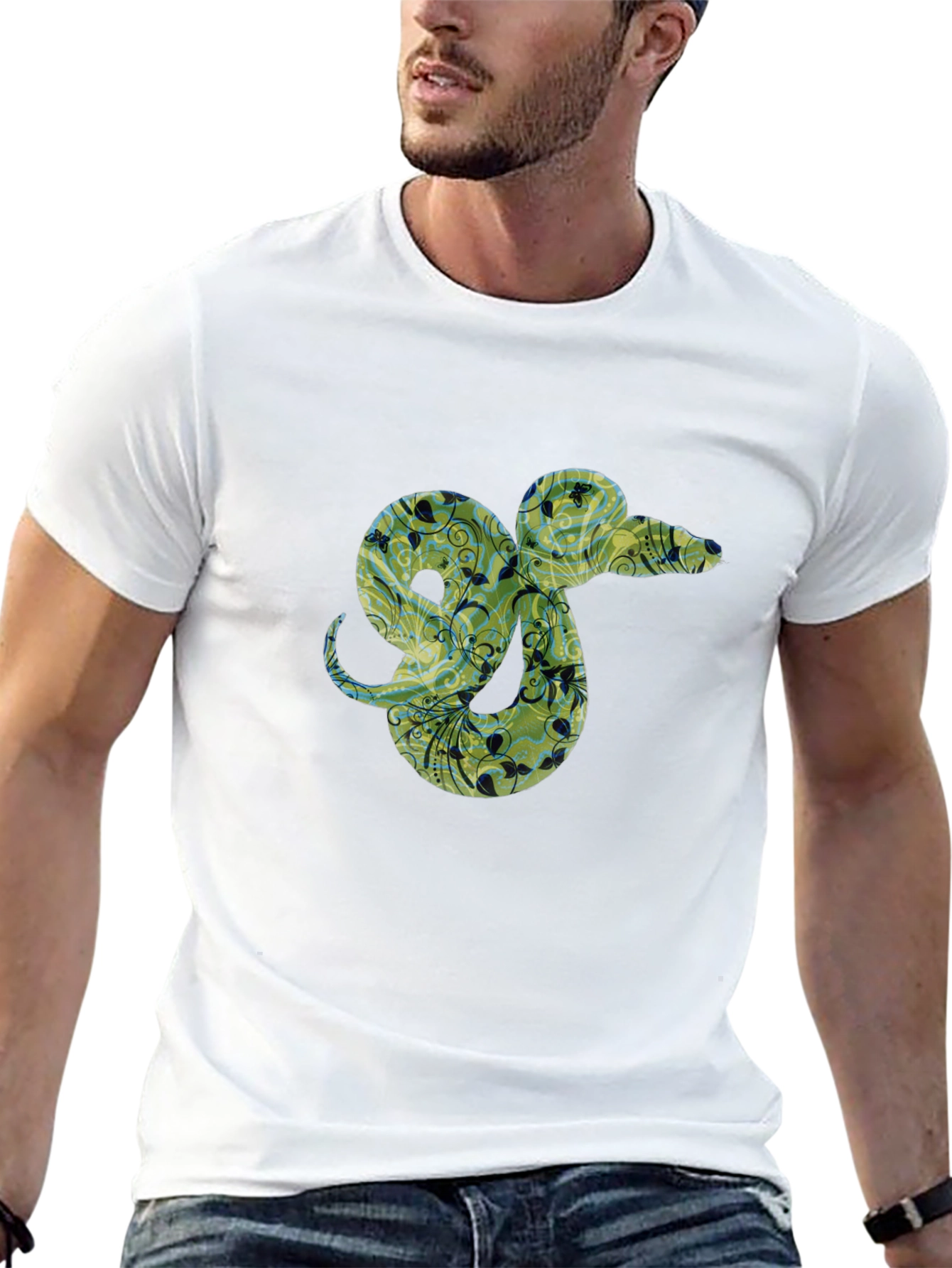 Floral Snake Graphic Tee - Black Casual T-Shirt