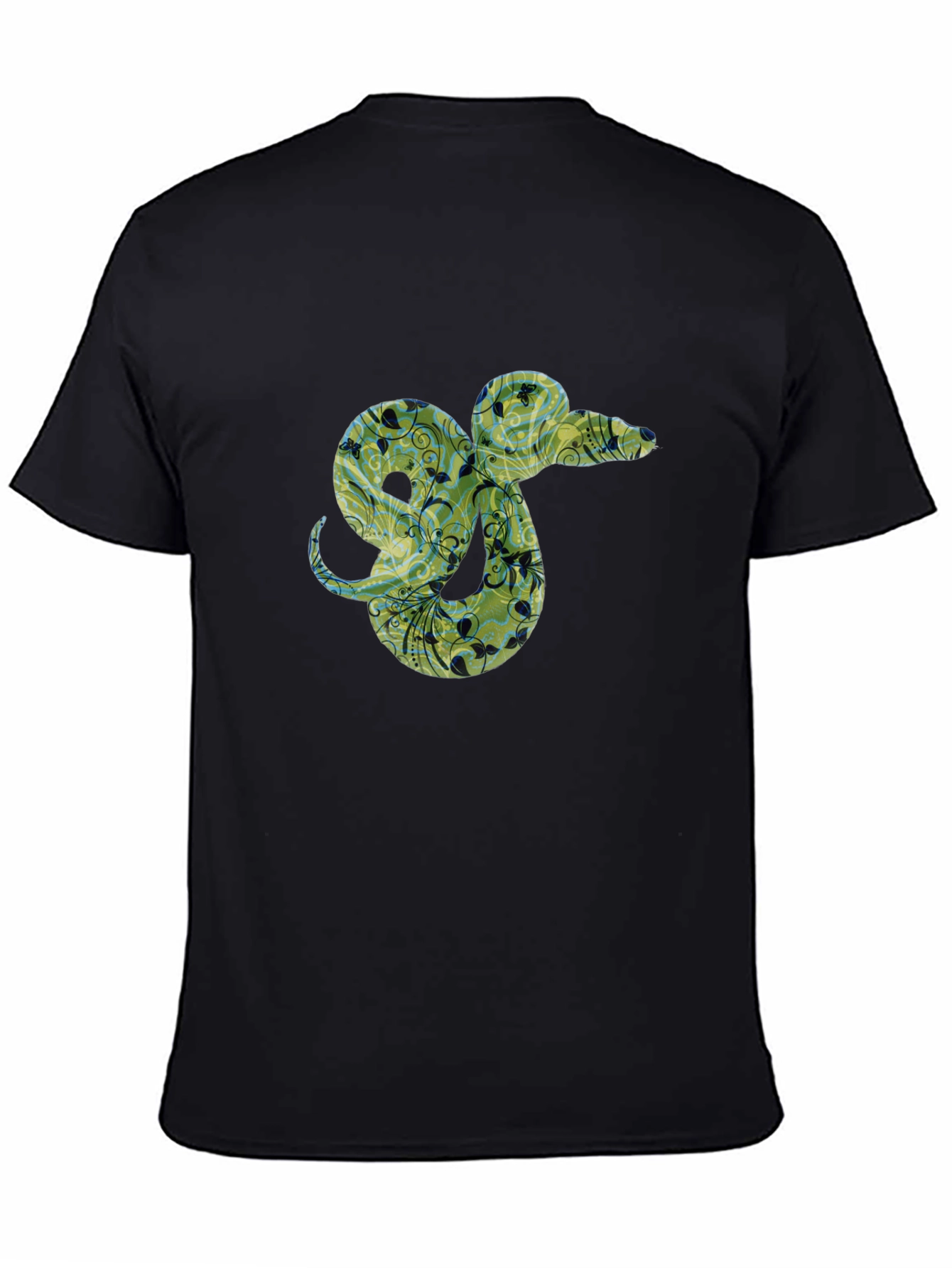 Floral Snake Graphic Tee - Black Casual T-Shirt