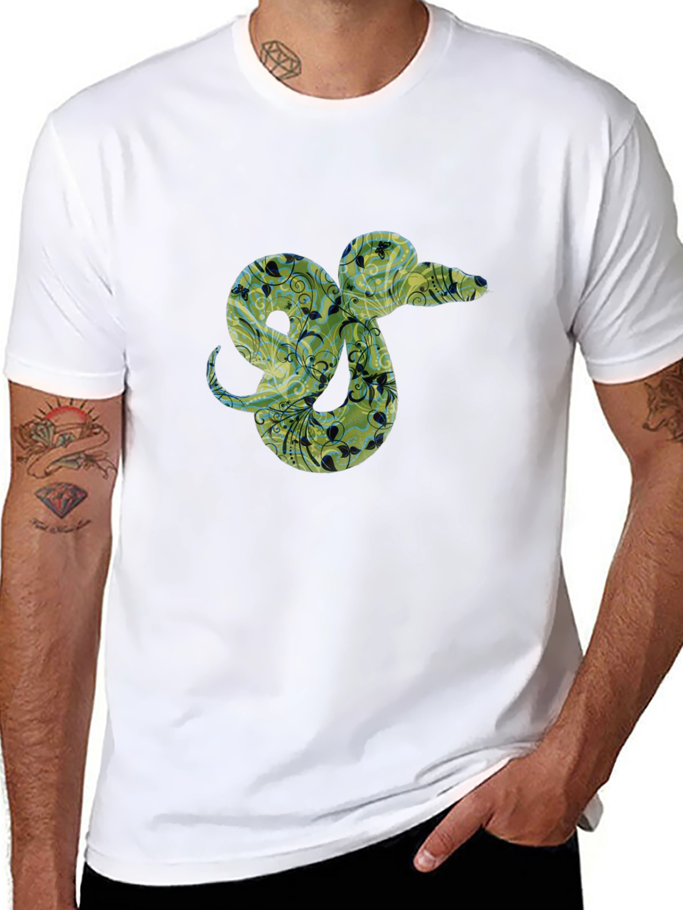 Floral Snake Graphic Tee - Black Casual T-Shirt